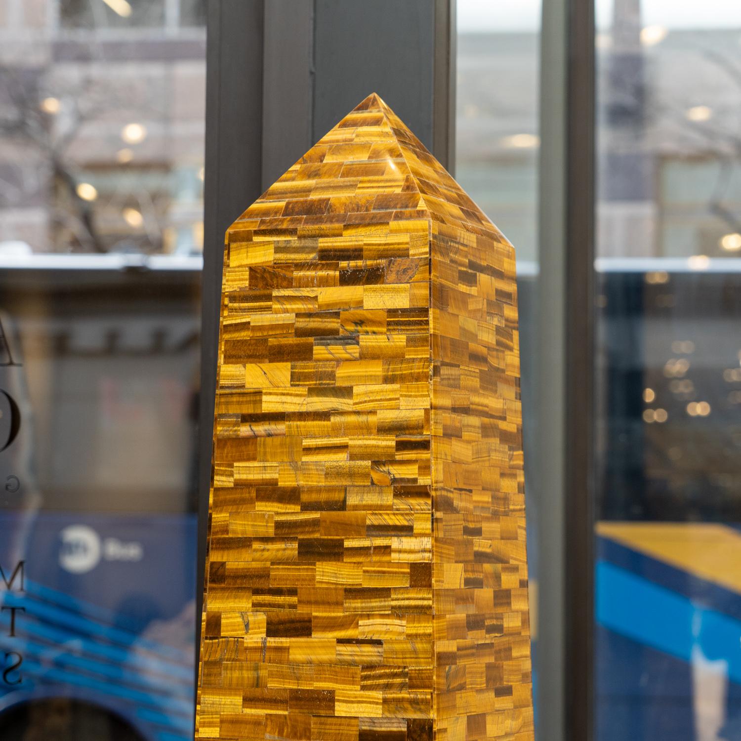 Indiano Obelisco grande in vero occhio di tigre lucidato (74