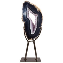 Large Geode Slice with Amethyst Formation in the Centre Surrounded by Blue Agate