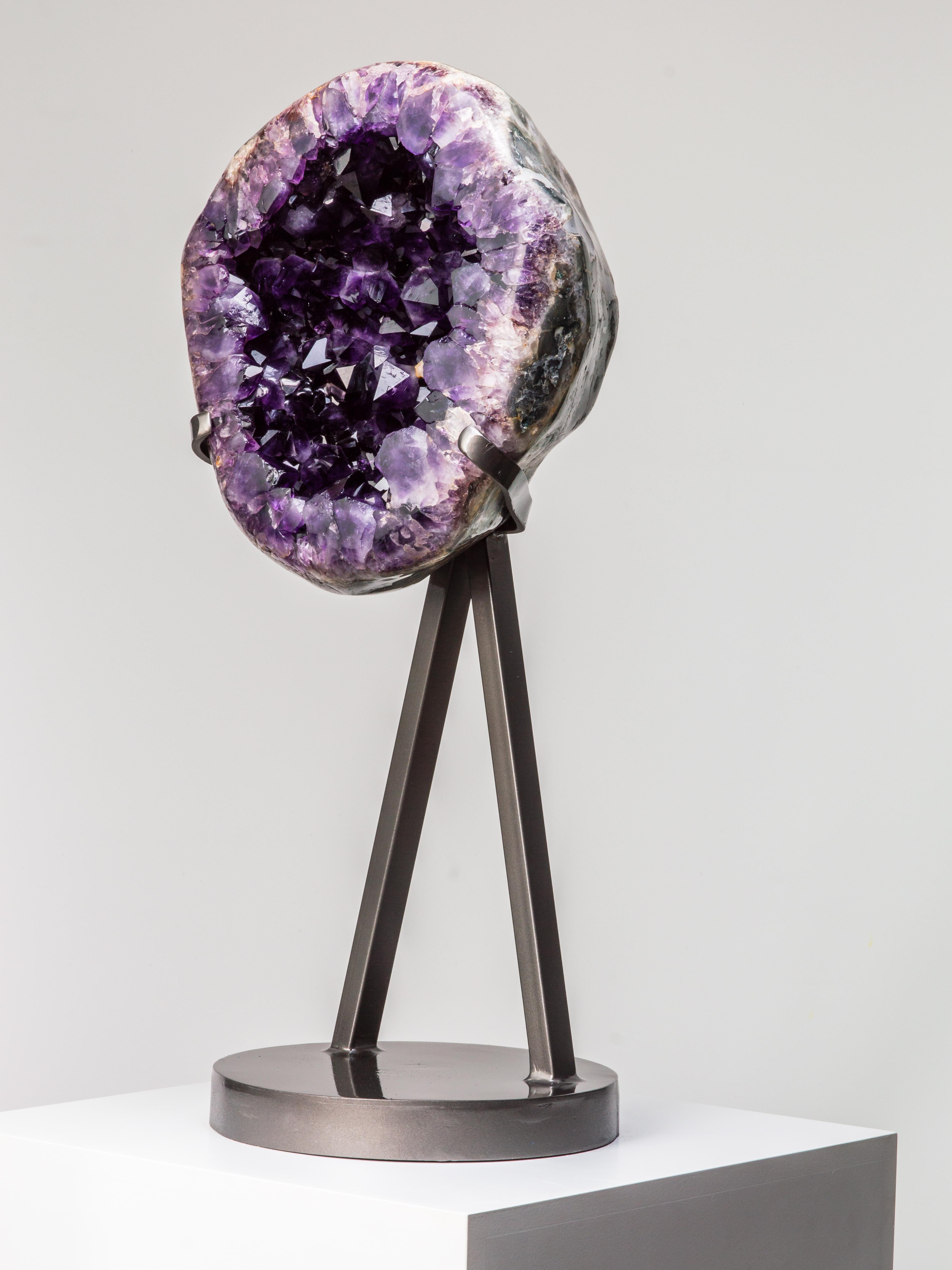 18th Century and Earlier Large Geode Slice with Very High Peaked Crystals For Sale