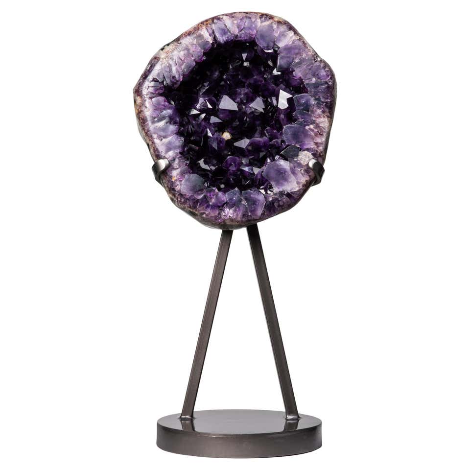 Large Quartz Crystal Stone Geode on Stand For Sale at 1stDibs