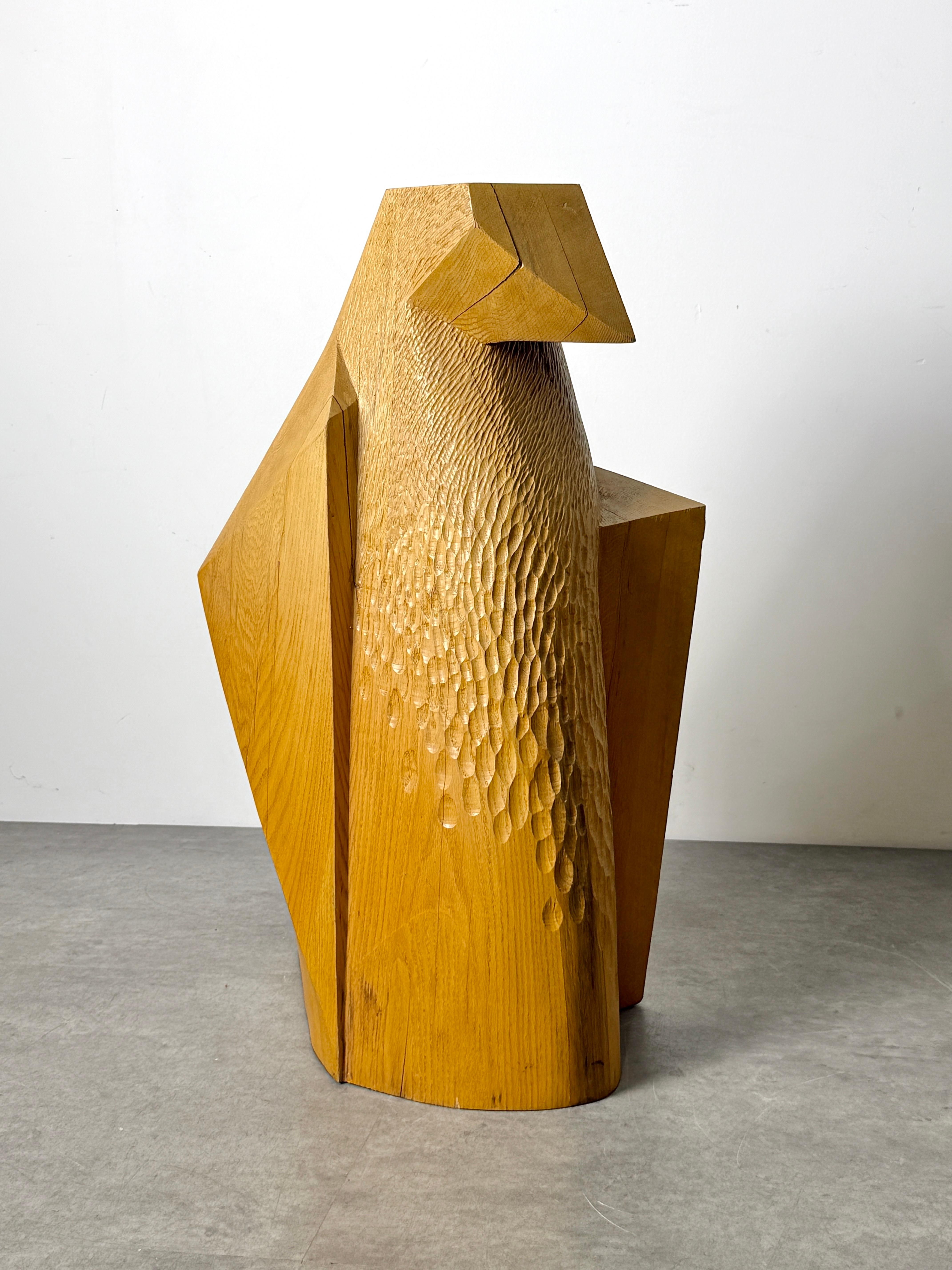 Large Geometric Abstract Modernist Hand Carved Wooden Bird Floor Sculpture 1980s For Sale 4