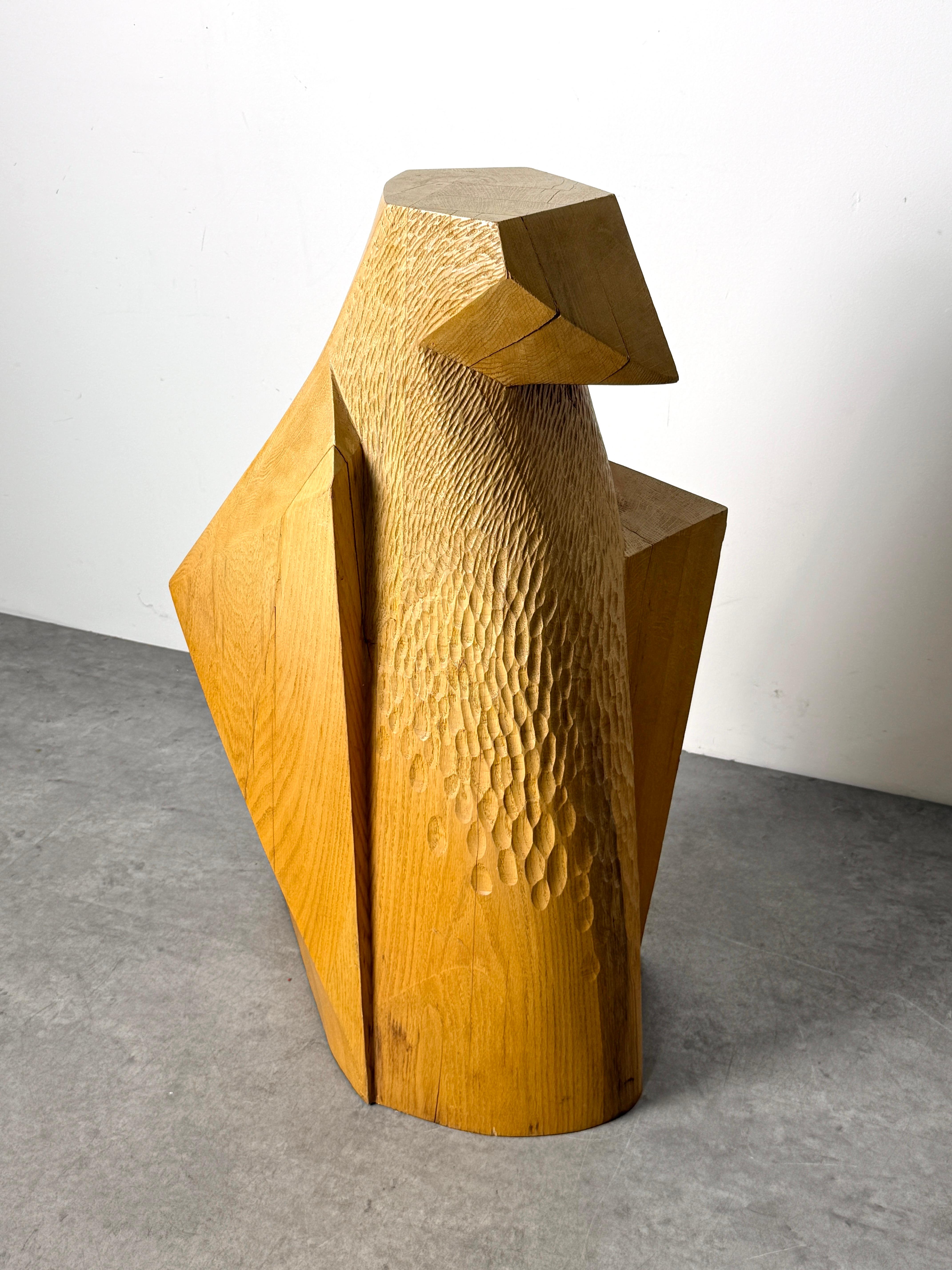 Large Geometric Abstract Modernist Hand Carved Wooden Bird Floor Sculpture 1980s In Good Condition For Sale In Troy, MI