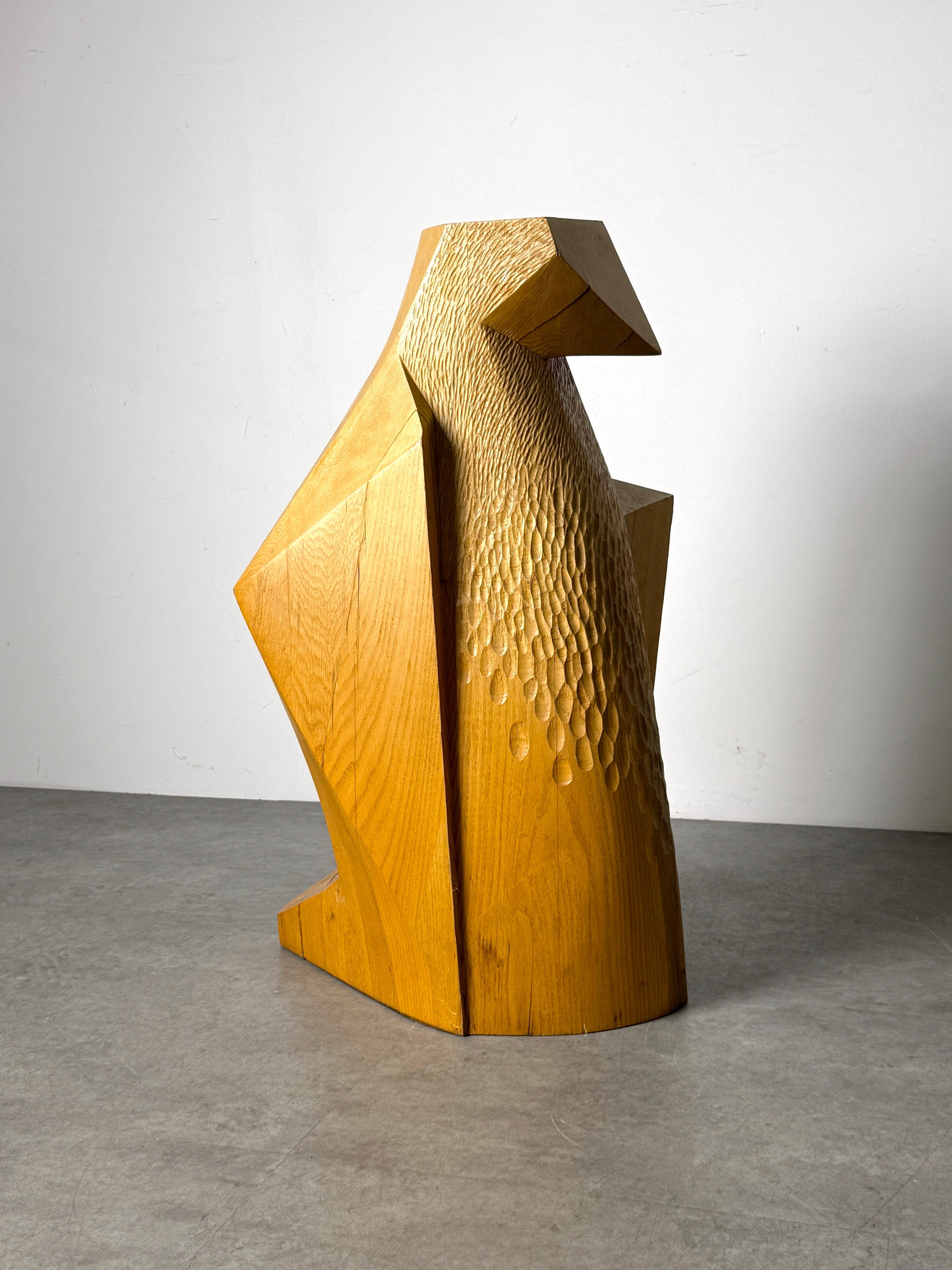 Late 20th Century Large Geometric Abstract Modernist Hand Carved Wooden Bird Floor Sculpture 1980s For Sale