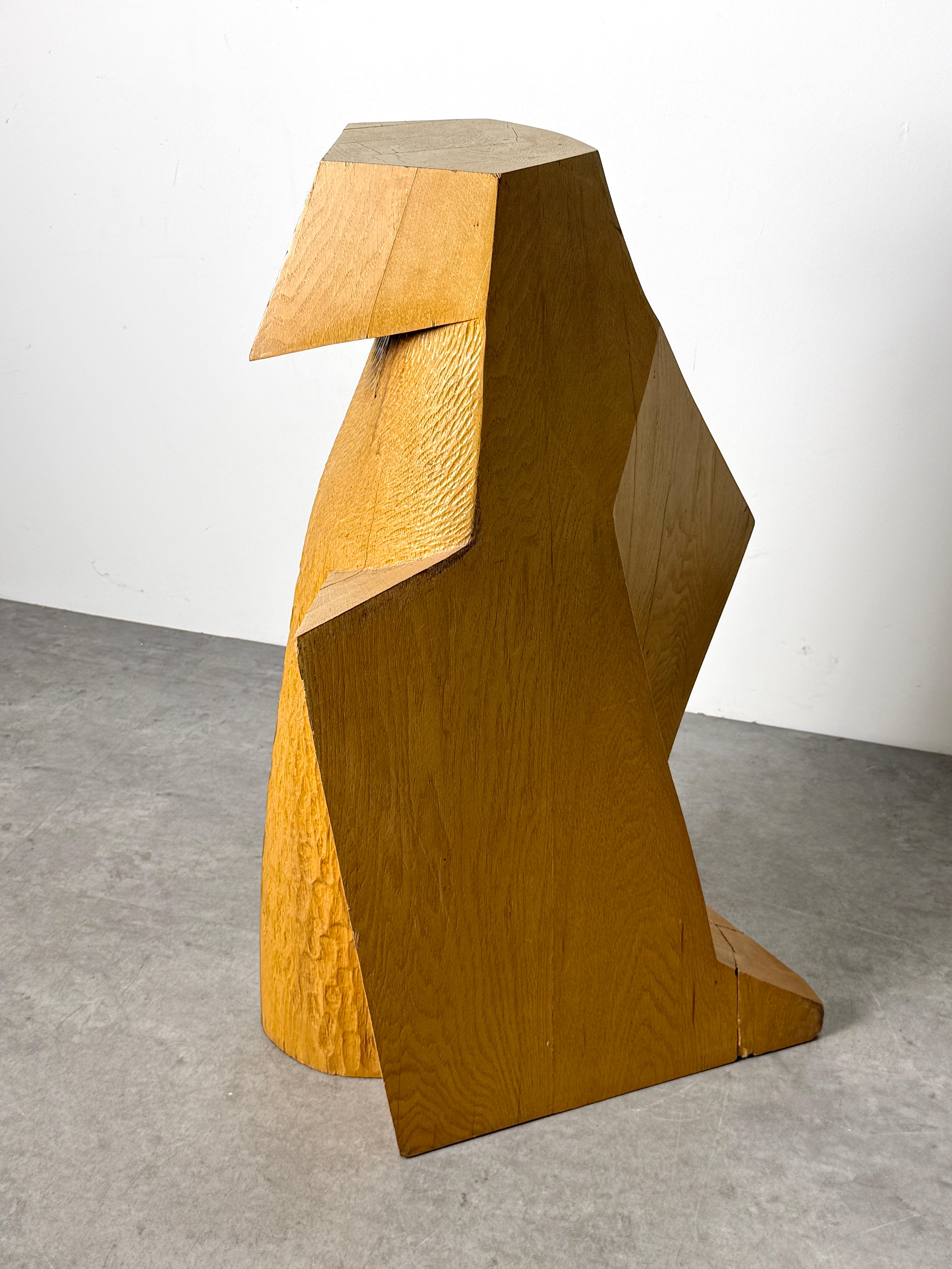 Large Geometric Abstract Modernist Hand Carved Wooden Bird Floor Sculpture 1980s For Sale 1