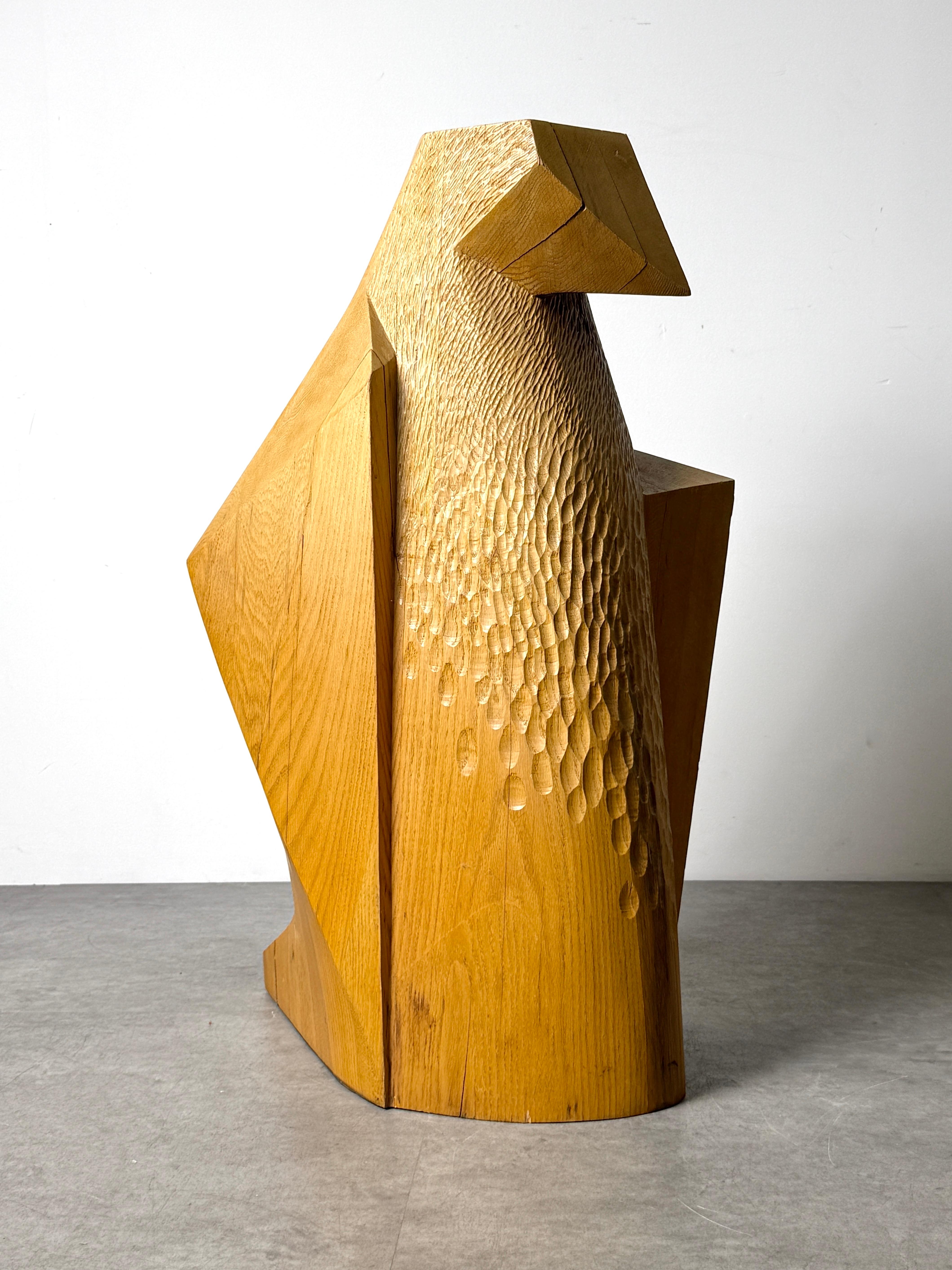 Large Geometric Abstract Modernist Hand Carved Wooden Bird Floor Sculpture 1980s For Sale 3