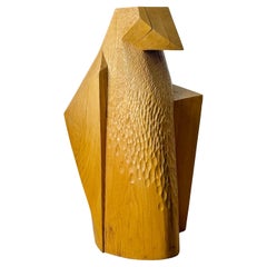 Grande scultura da terra geometrica astratta modernista in legno intagliato a mano di uccello anni '80