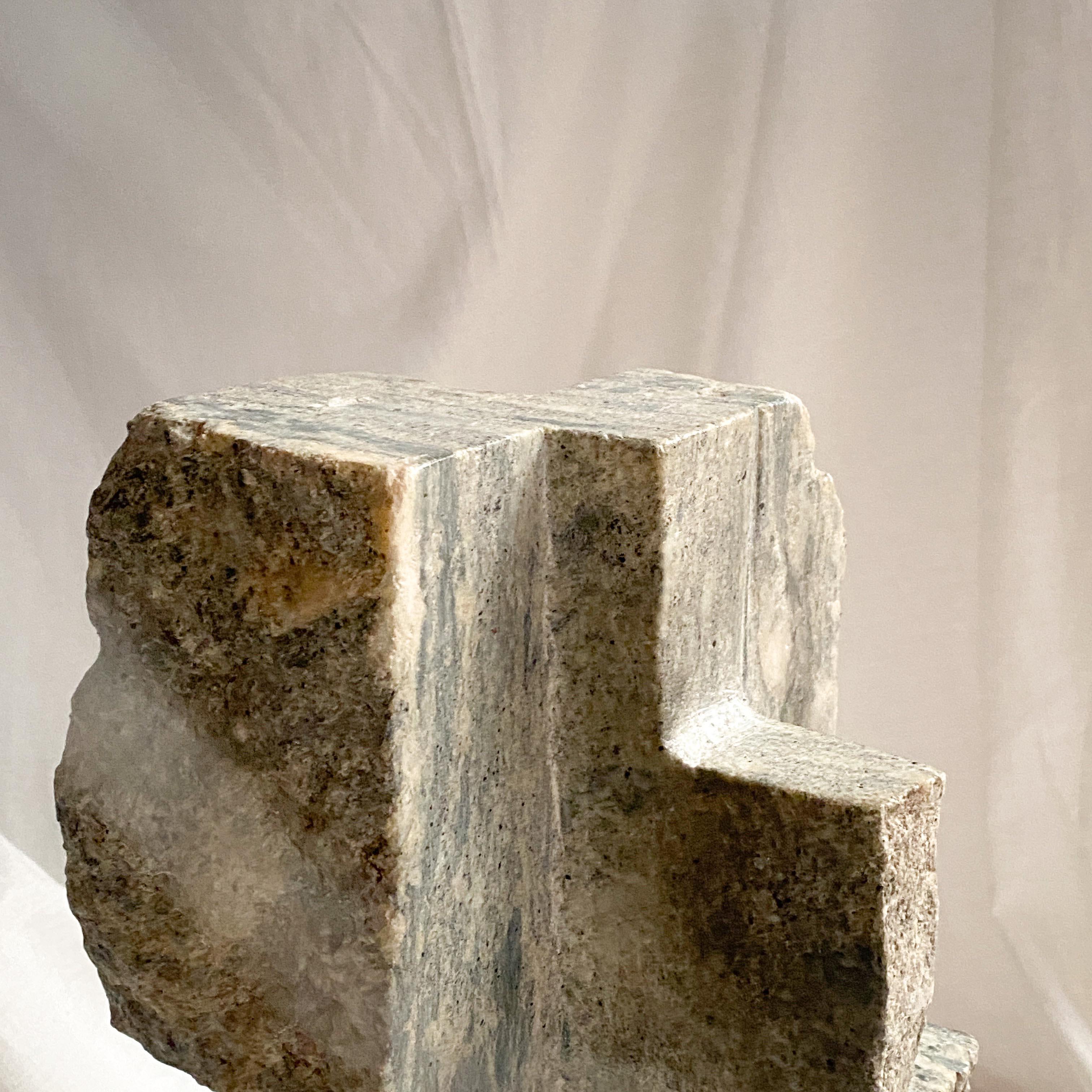 Large geometric abstract modernist sculpture, hand carved granite, 1970s 2