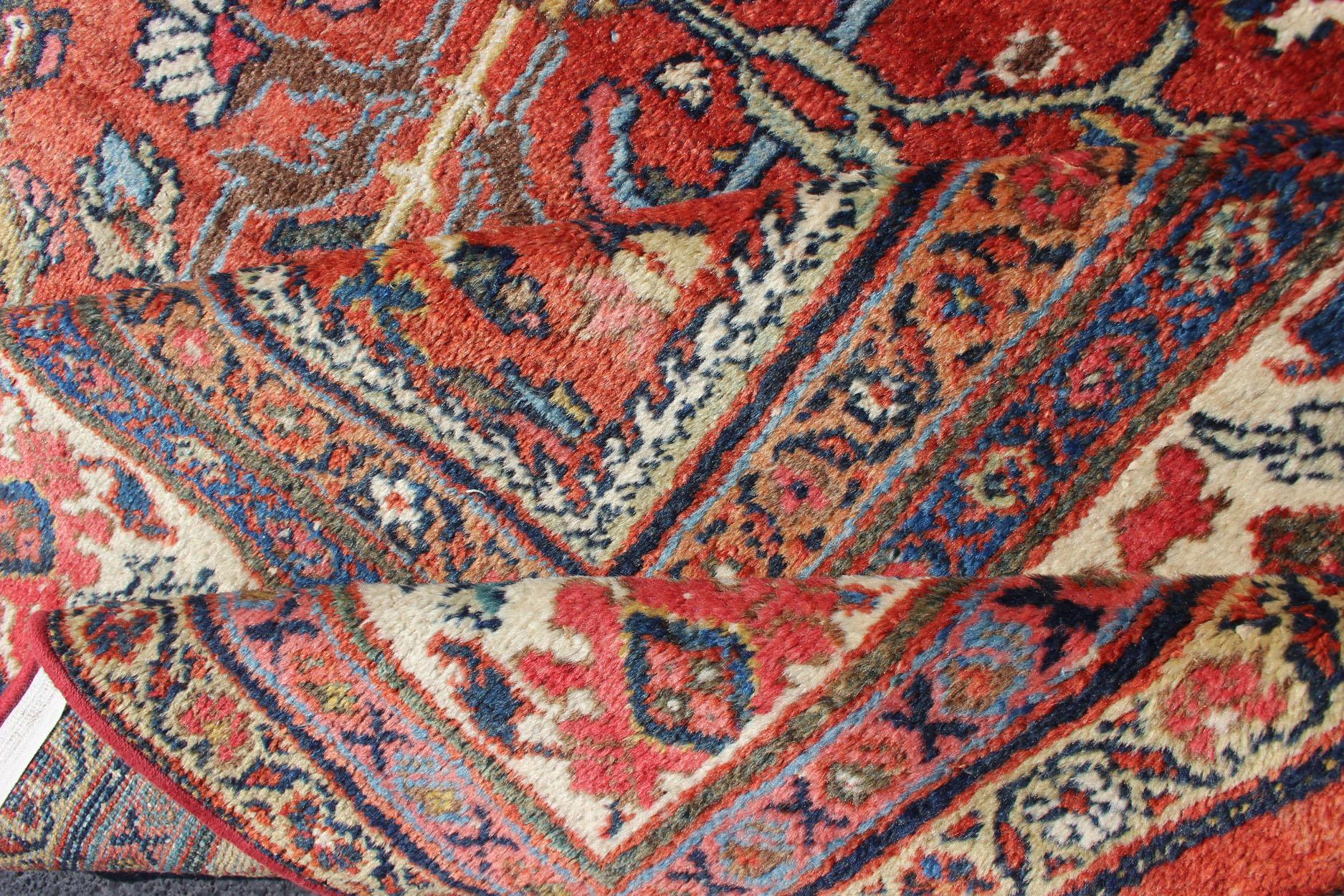 Large Geometric Antique Persian Mahal-Sultanabad Colorful Rug in Soft Rust Red For Sale 5