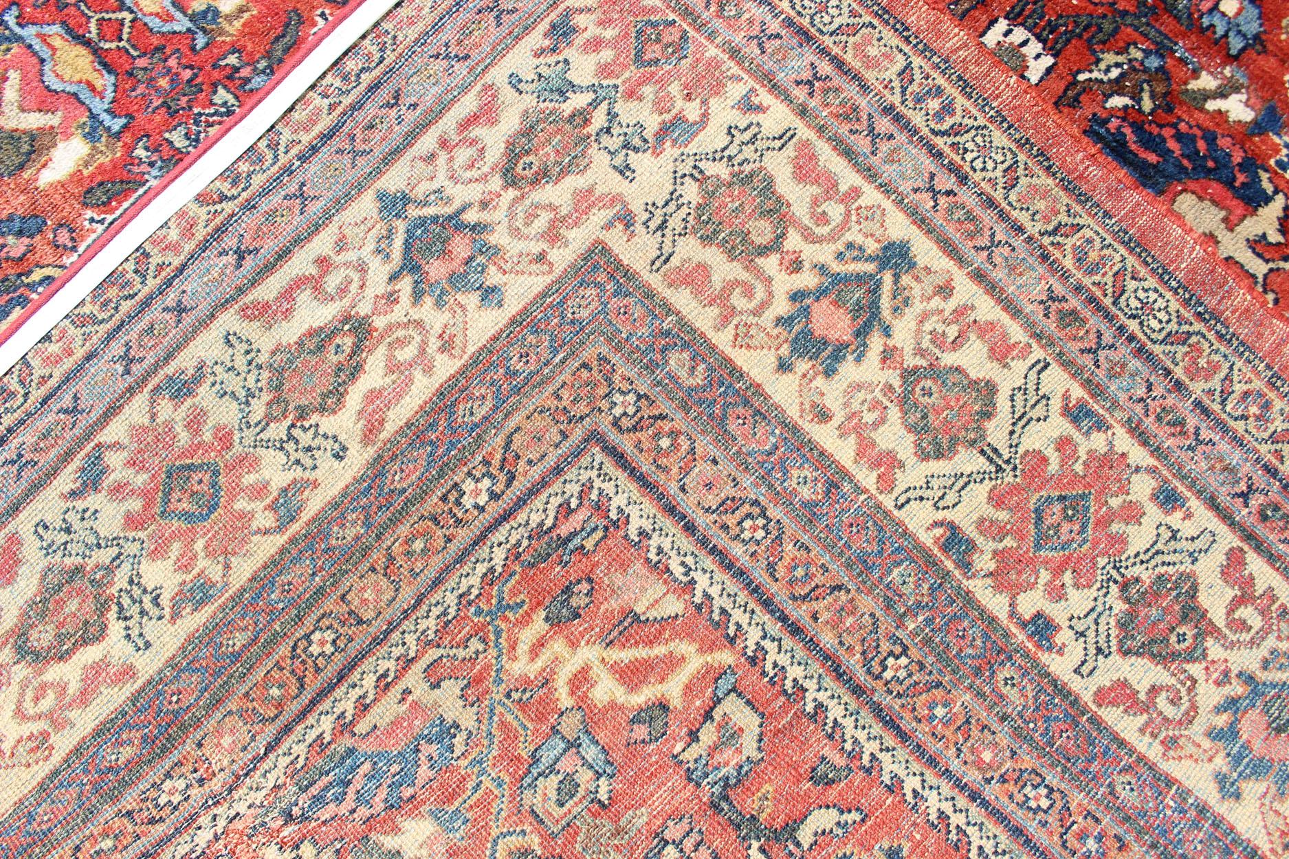 Large Geometric Antique Persian Mahal-Sultanabad Colorful Rug in Soft Rust Red For Sale 6