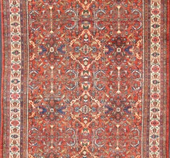 Large Geometric Antique Persian Mahal-Sultanabad Colorful Rug in Soft Rust Red