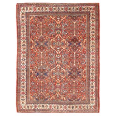 Grand tapis géométrique persan ancien coloré Mahal-Sultanabad en rouge rouille doux