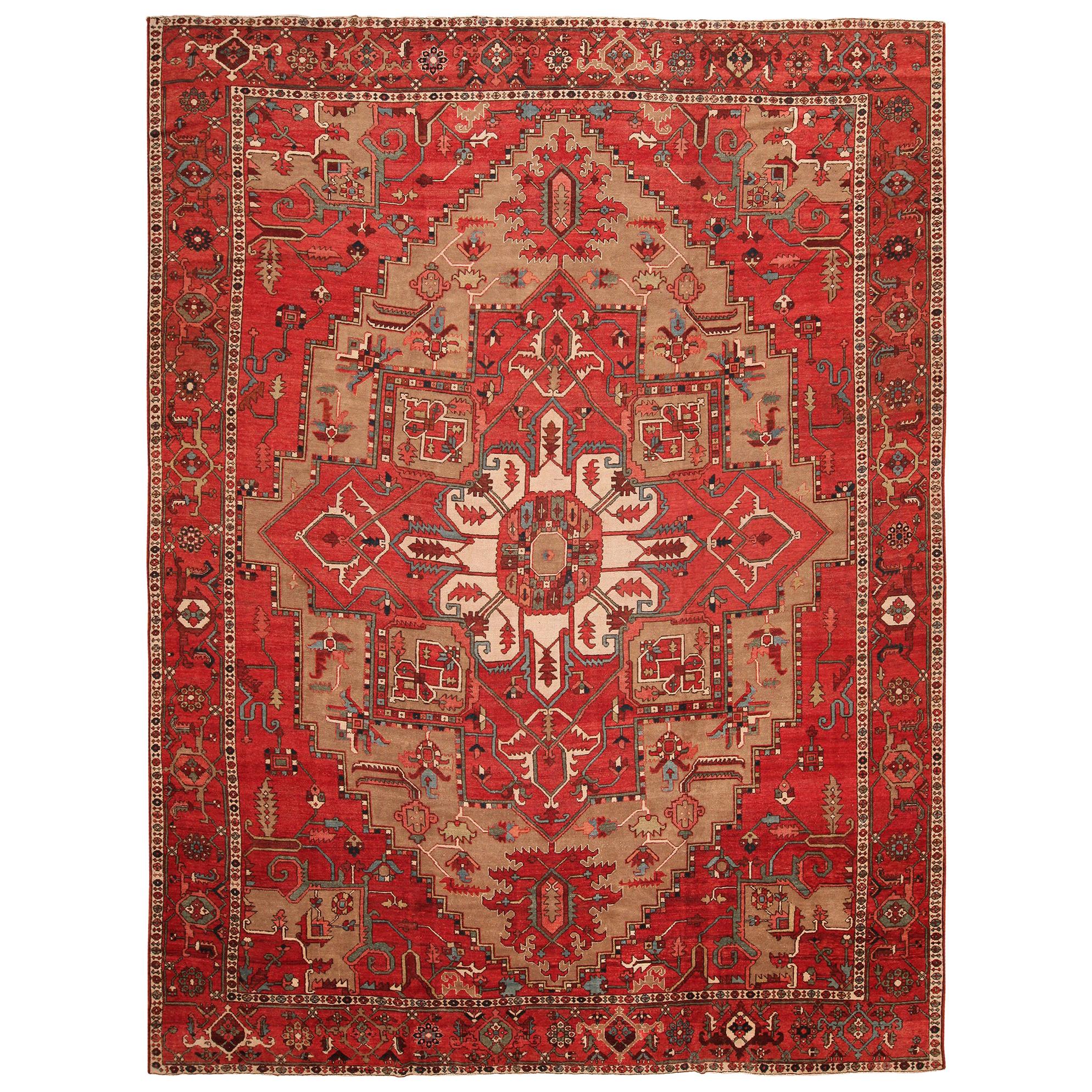Tapis persan antique Serapi. Taille : 11 ft 6 in x 15 ft