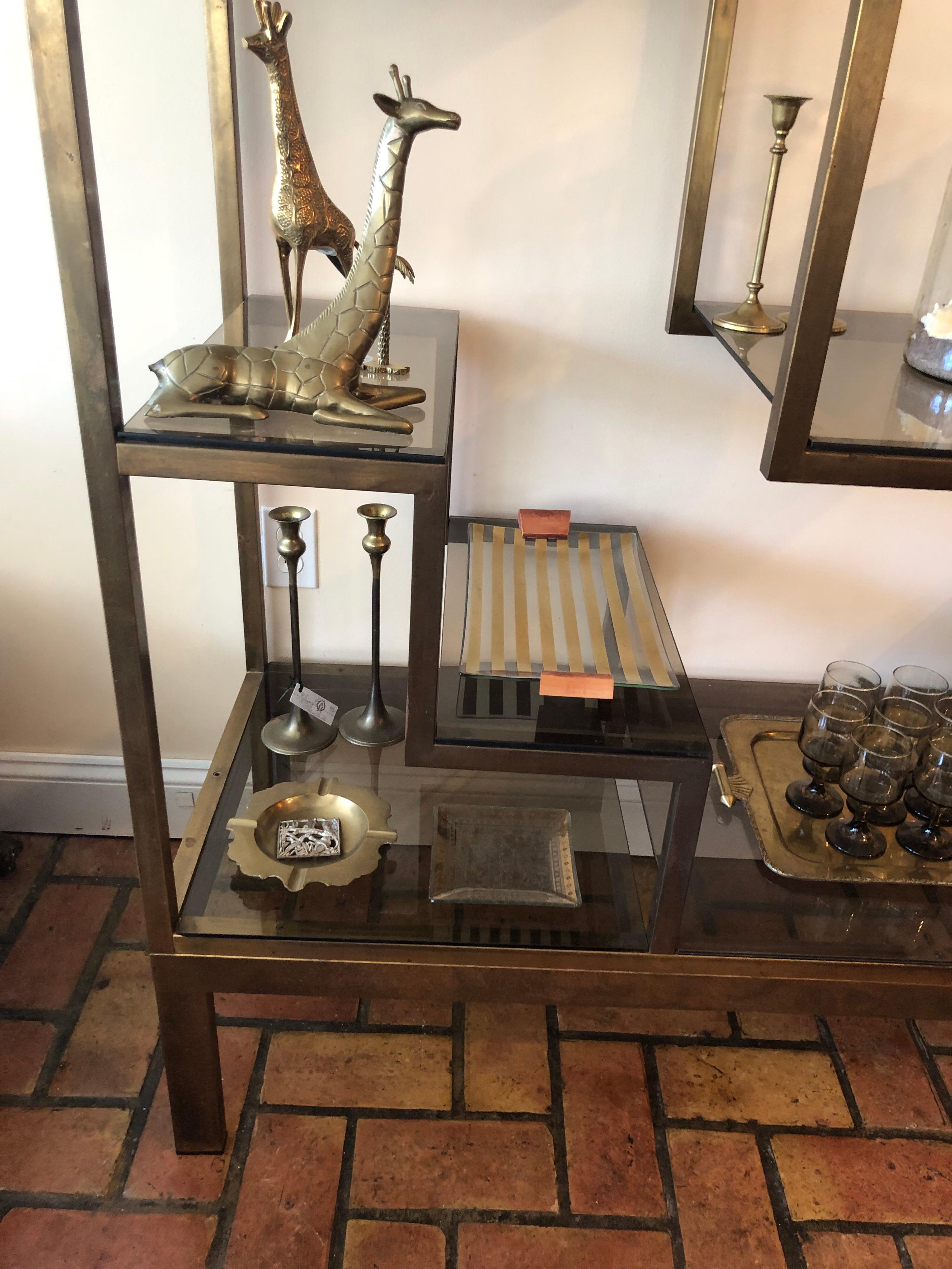 Late 20th Century Large Geometric Brass Étagère Attributed to Romeo Rega