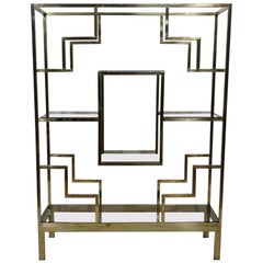 Large Geometric Brass Étagère Attributed to Romeo Rega