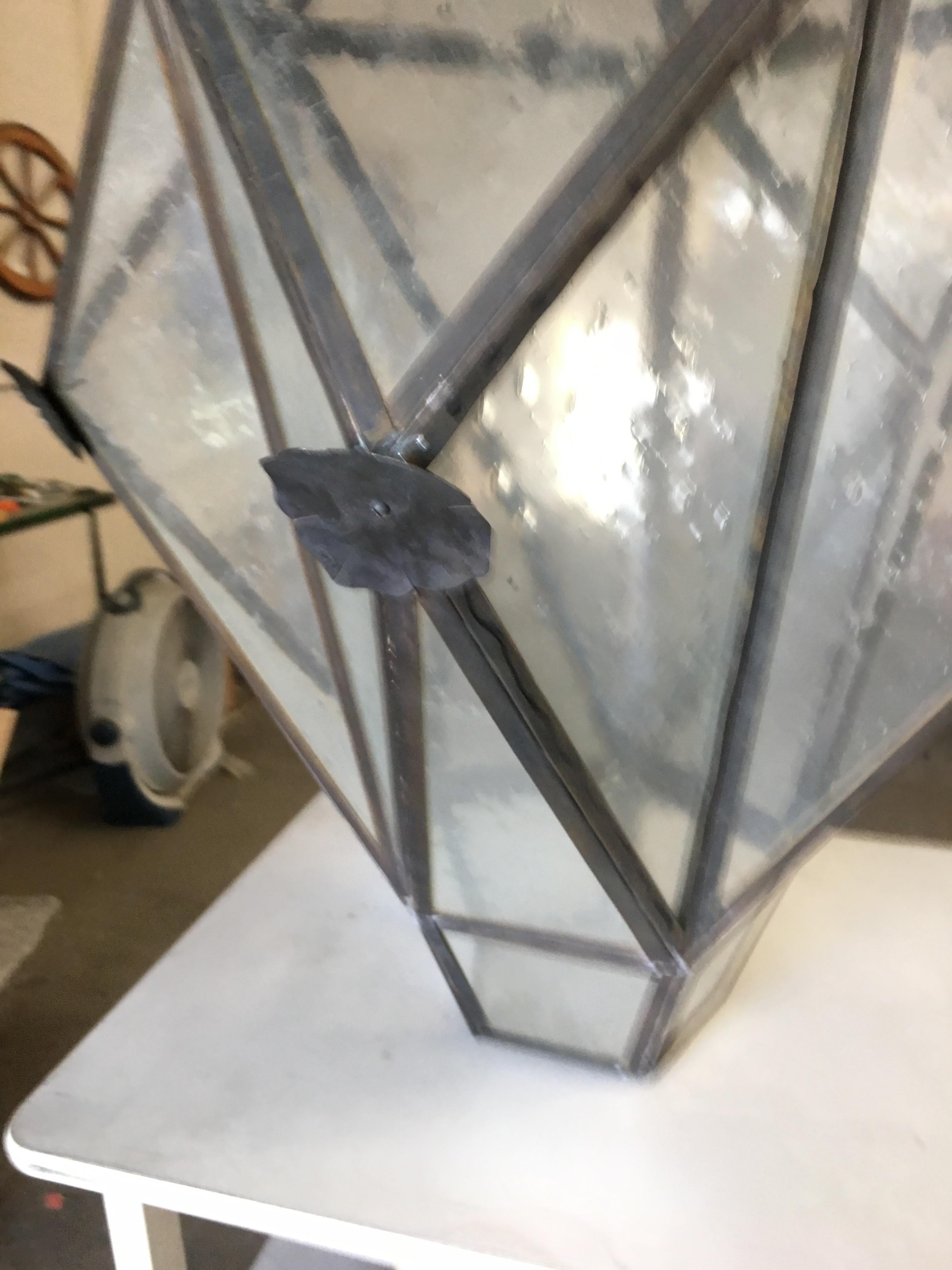 Large Geometric Bronze and Copper Lantern in the Style of Lyman Drake For Sale 3