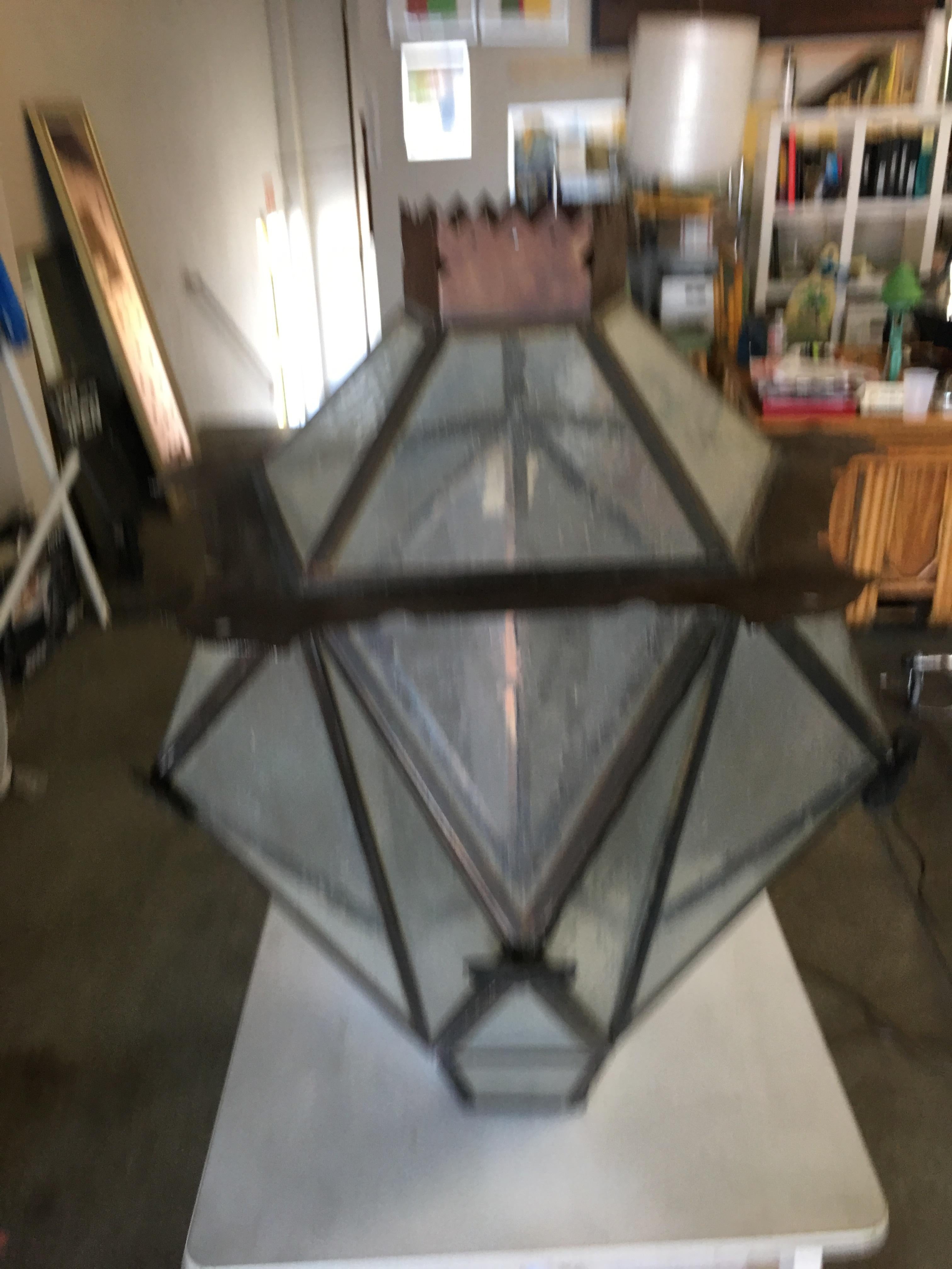 Large Geometric Bronze and Copper Lantern in the Style of Lyman Drake For Sale 4