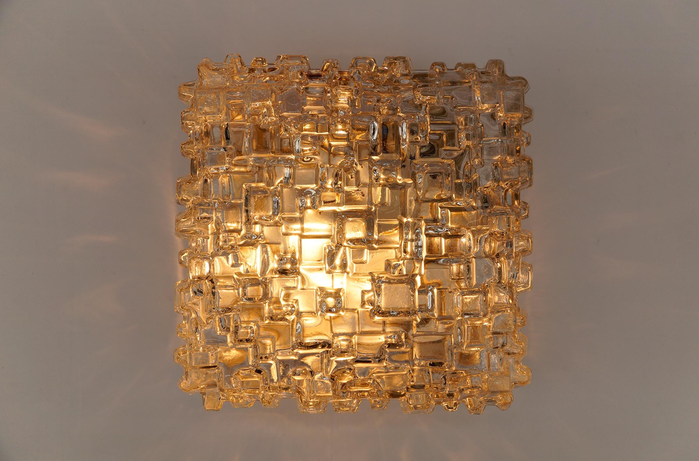 Mid-Century Modern Large Geometric Bubble Glass Wall Lamp Flush Mount by Hoffmann Leuchten 1960s For Sale