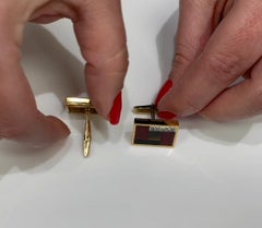 Vintage Geometric Jasper, Black Onyx and Tiger Eye Hinged Cuff Links in 18K Gold