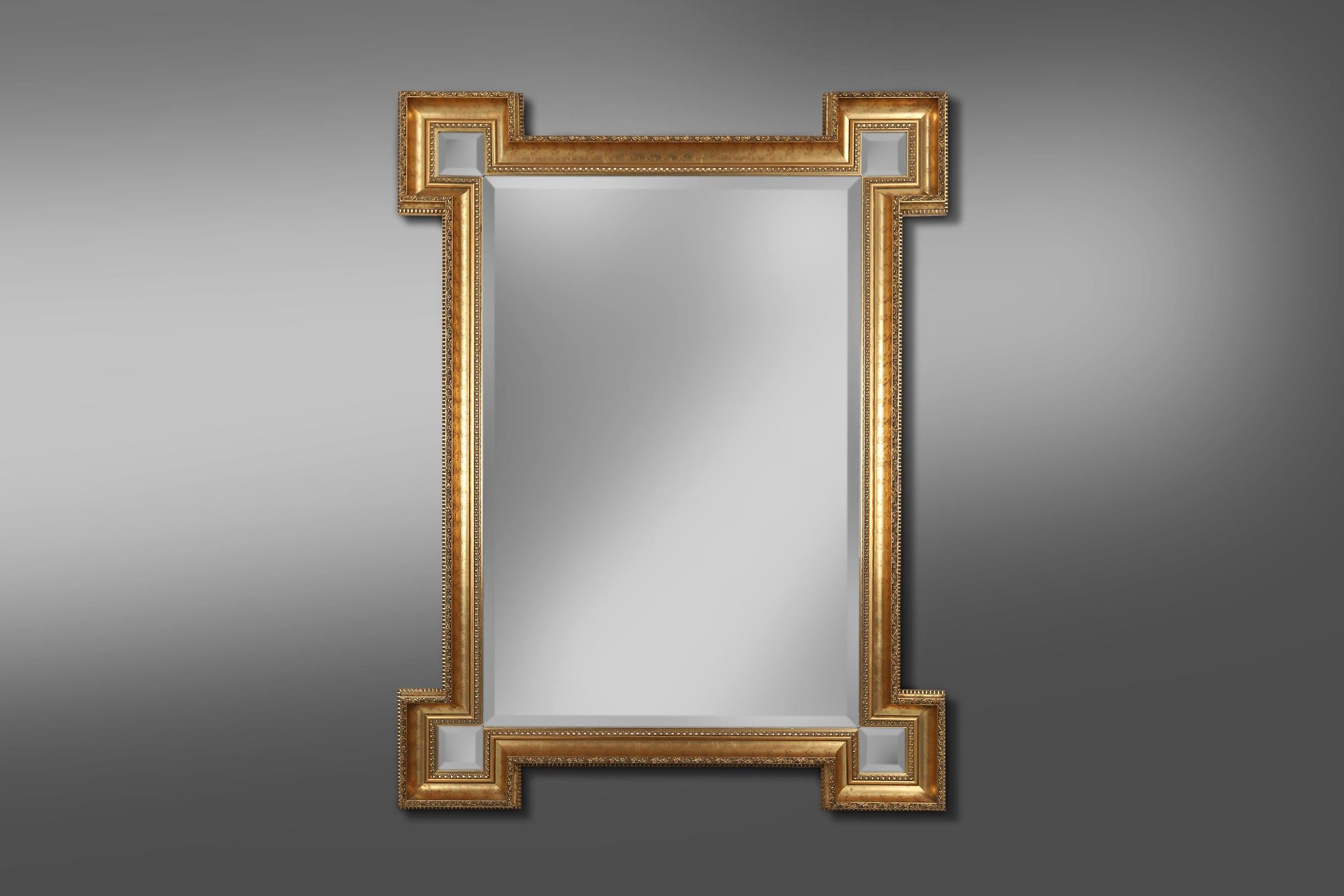 Large geometric lined golden belgian mirror, 1950s For Sale 3