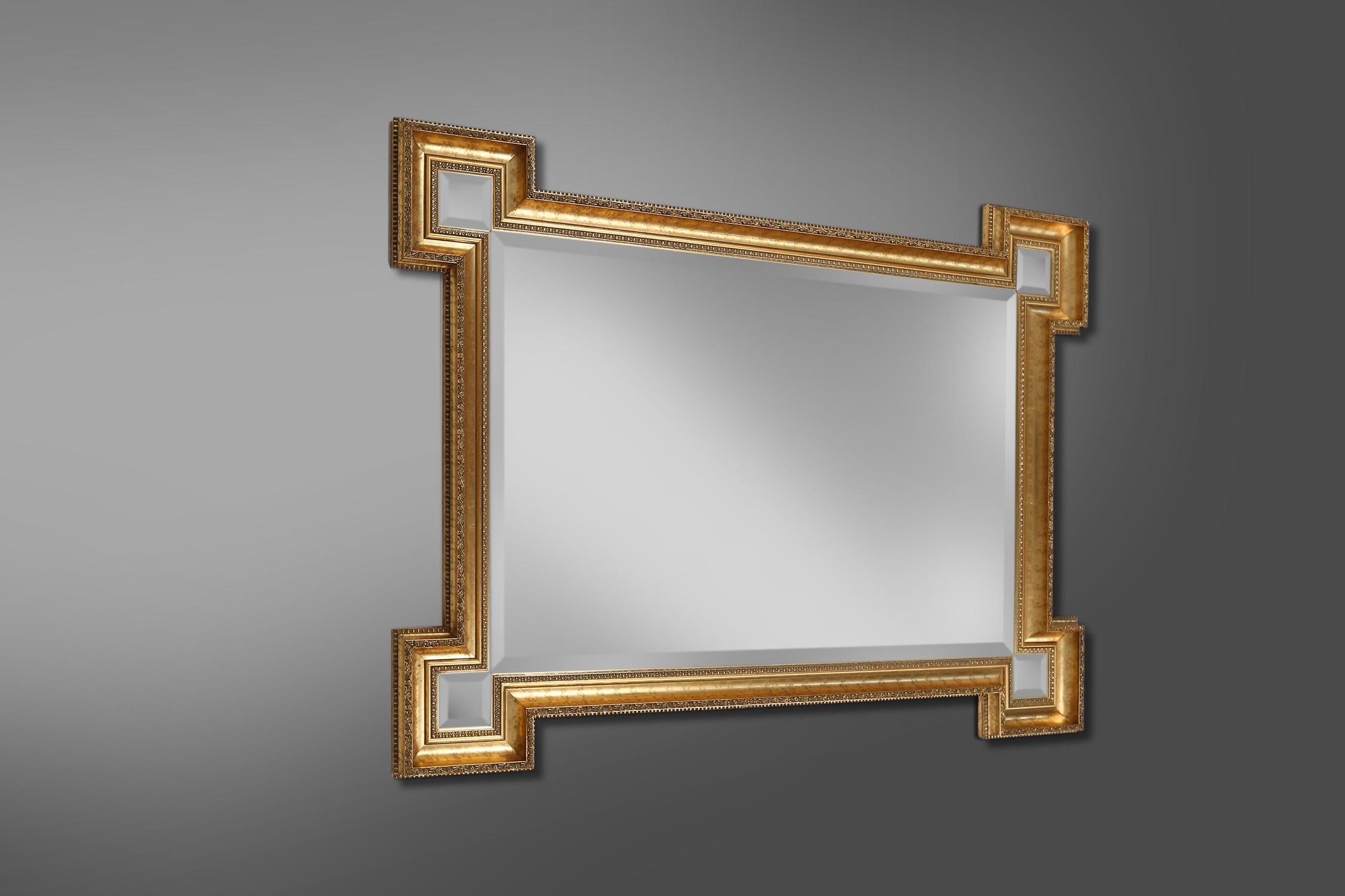 Belgium / 1950s / gold mirror / resin / mid-century / vintage

A stunning golden mirror from the fifties with stylish geometric form and elegant decorated frame. This exquisite mirror is a true masterpiece that will elevate the ambiance of any