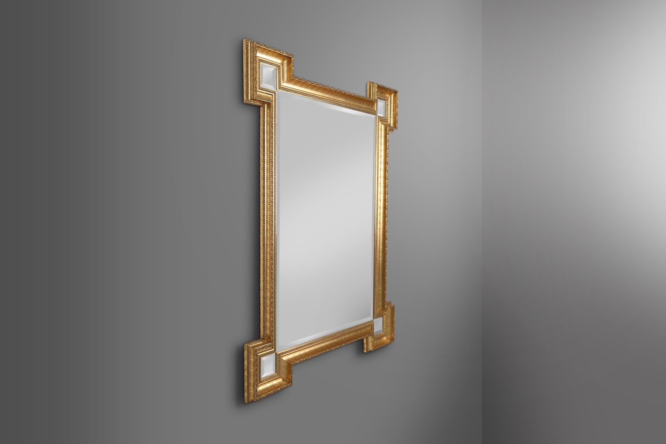 Mirror Large geometric lined golden belgian mirror, 1950s For Sale