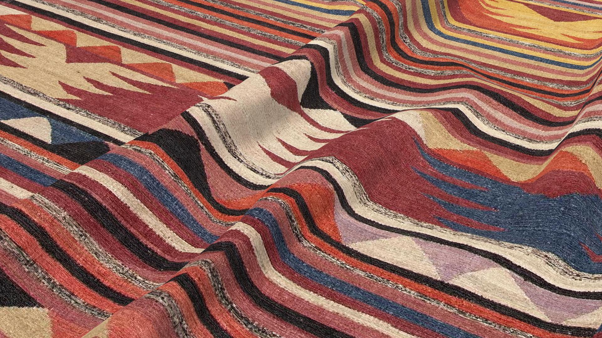 Nazmiyal Kollektion Großer geometrischer moderner Kelim-Teppich 13'6