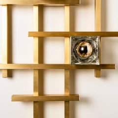 Large Geometric Sculptural Brass Wall Sconce by Sciolari, 1970s