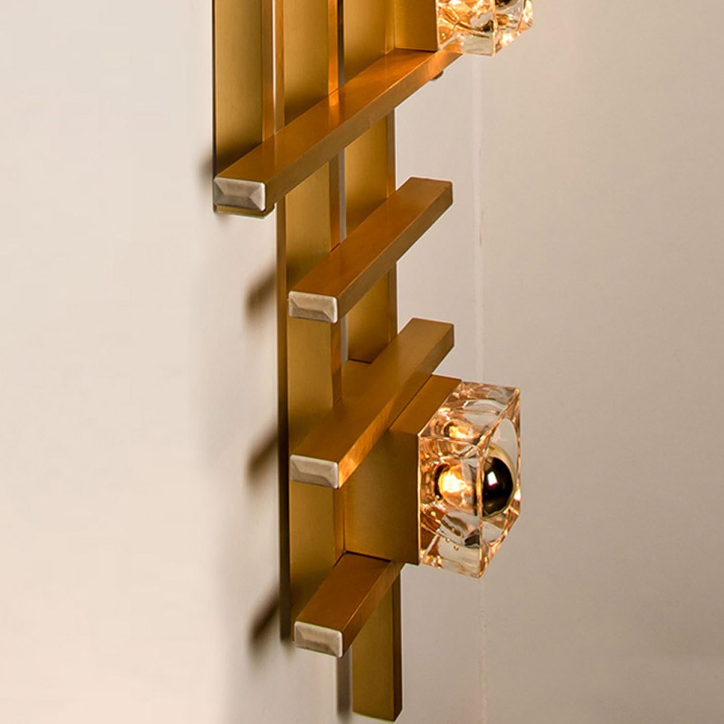 Metal Large Geometric Sculptural Brass Wall Sconce by Sciolari, 1970s For Sale