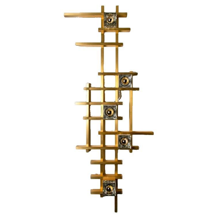 Large Geometric Sculptural Brass Wall Sconce by Sciolari, 1970s