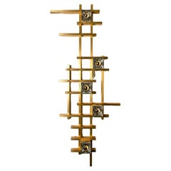 Large Geometric Sculptural Brass Wall Sconce by Sciolari, 1970s