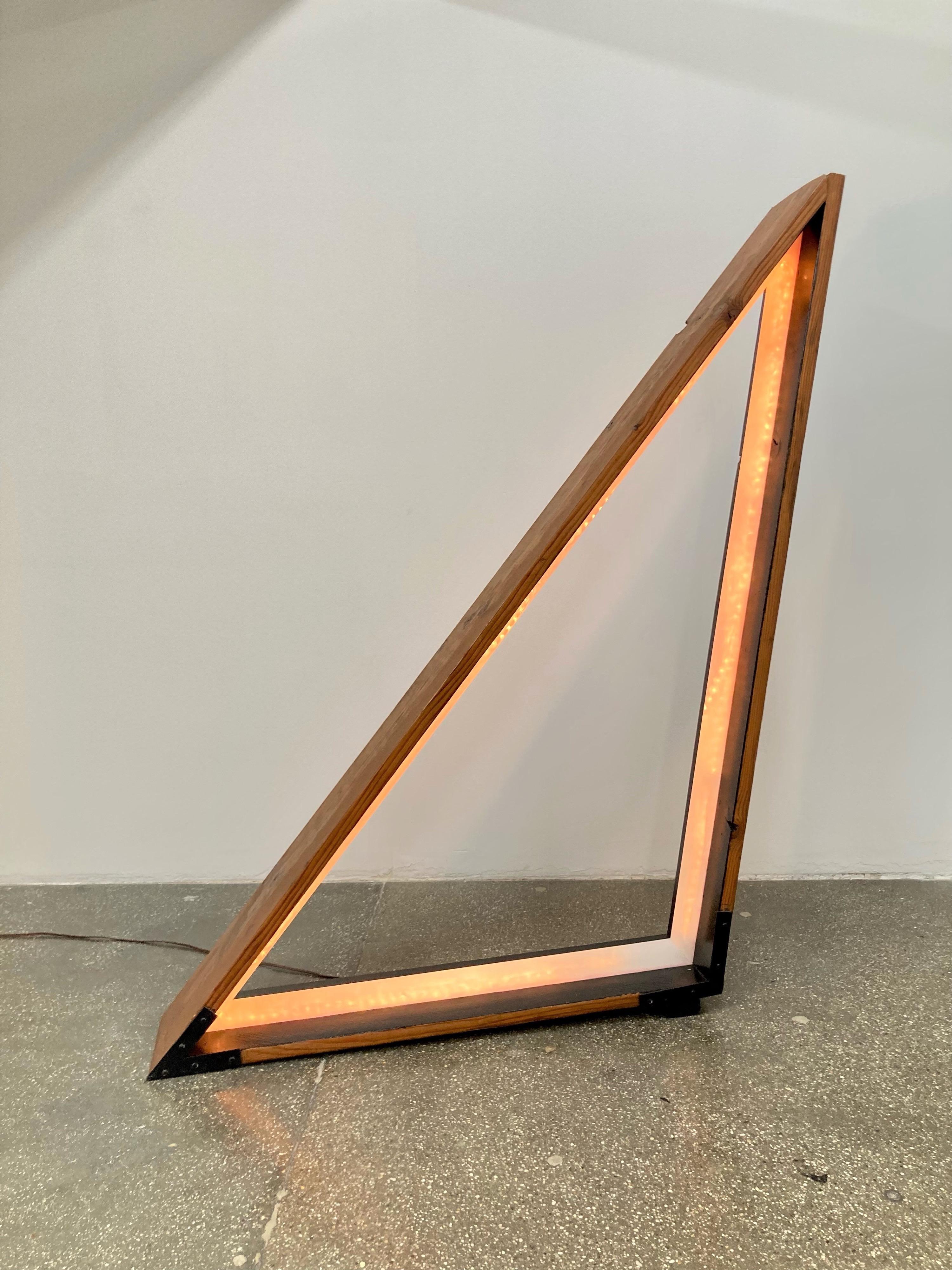 Large lighted geometric abstraction sculpture / floor lamp 'obscurite' by architect / artist / designer Raphael 