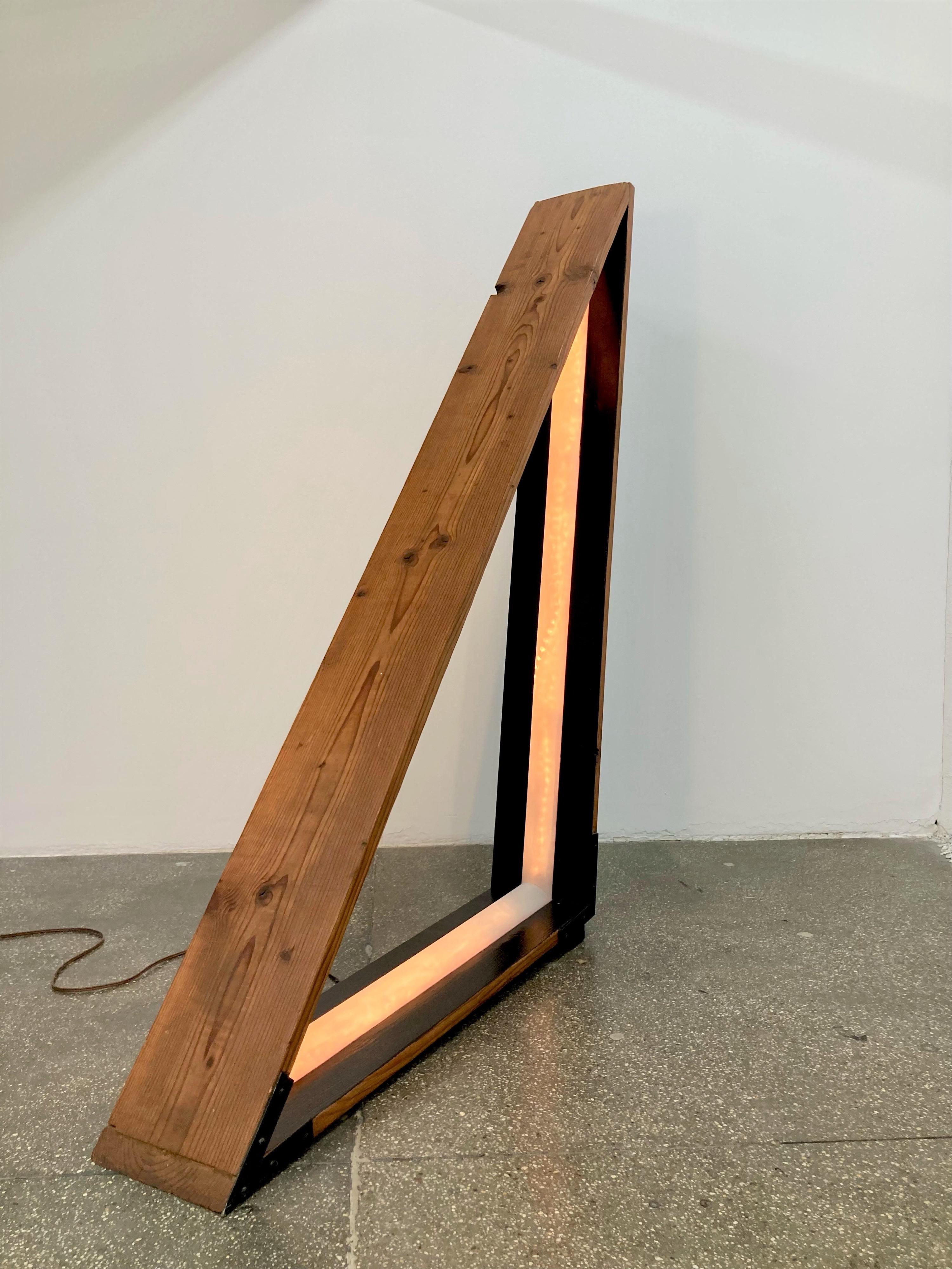Modern Large Geometric Wood & Mylar Light Sculpture / Floor Lamp by Raphael Pangilinan For Sale
