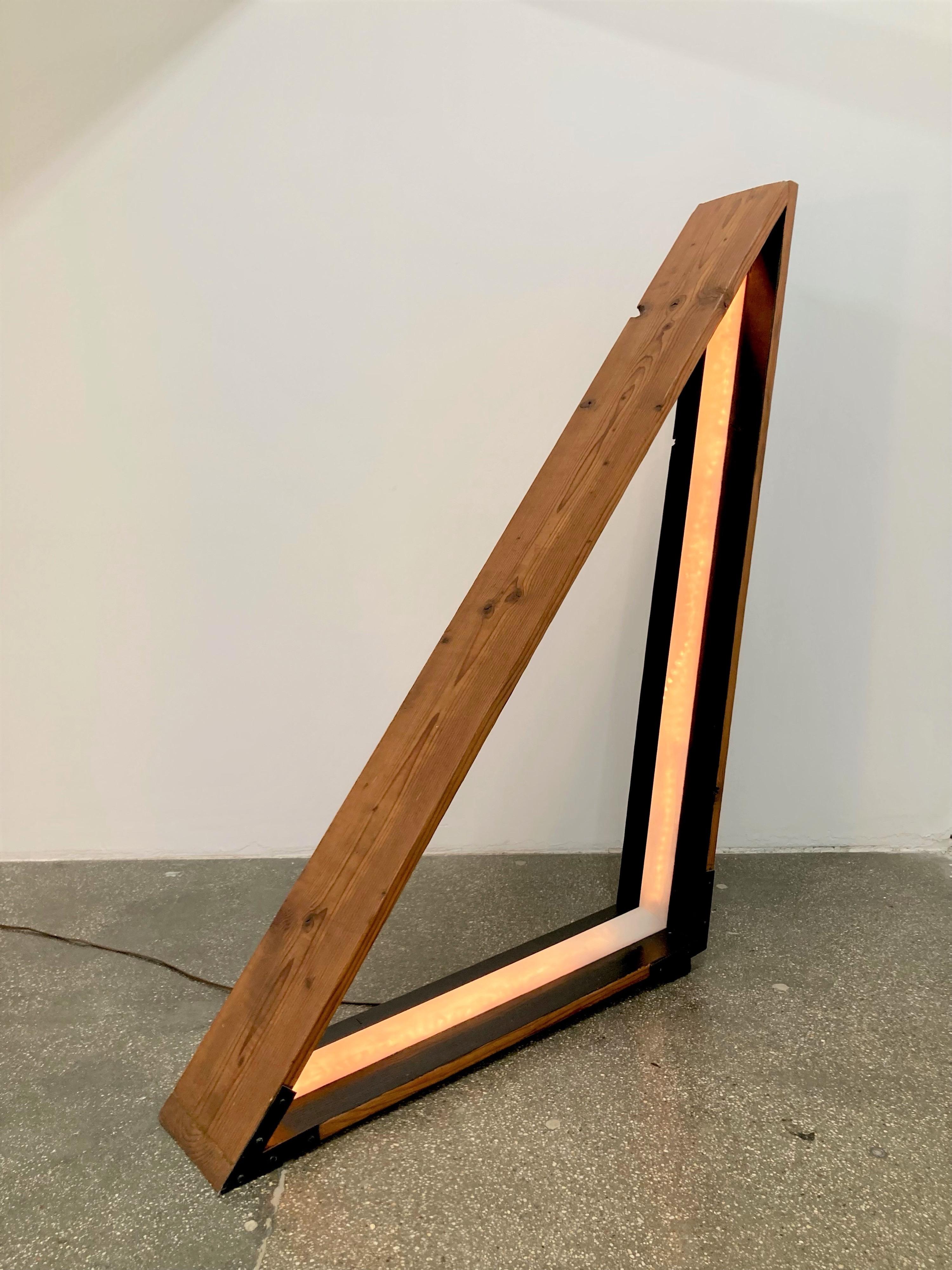 American Large Geometric Wood & Mylar Light Sculpture / Floor Lamp by Raphael Pangilinan For Sale