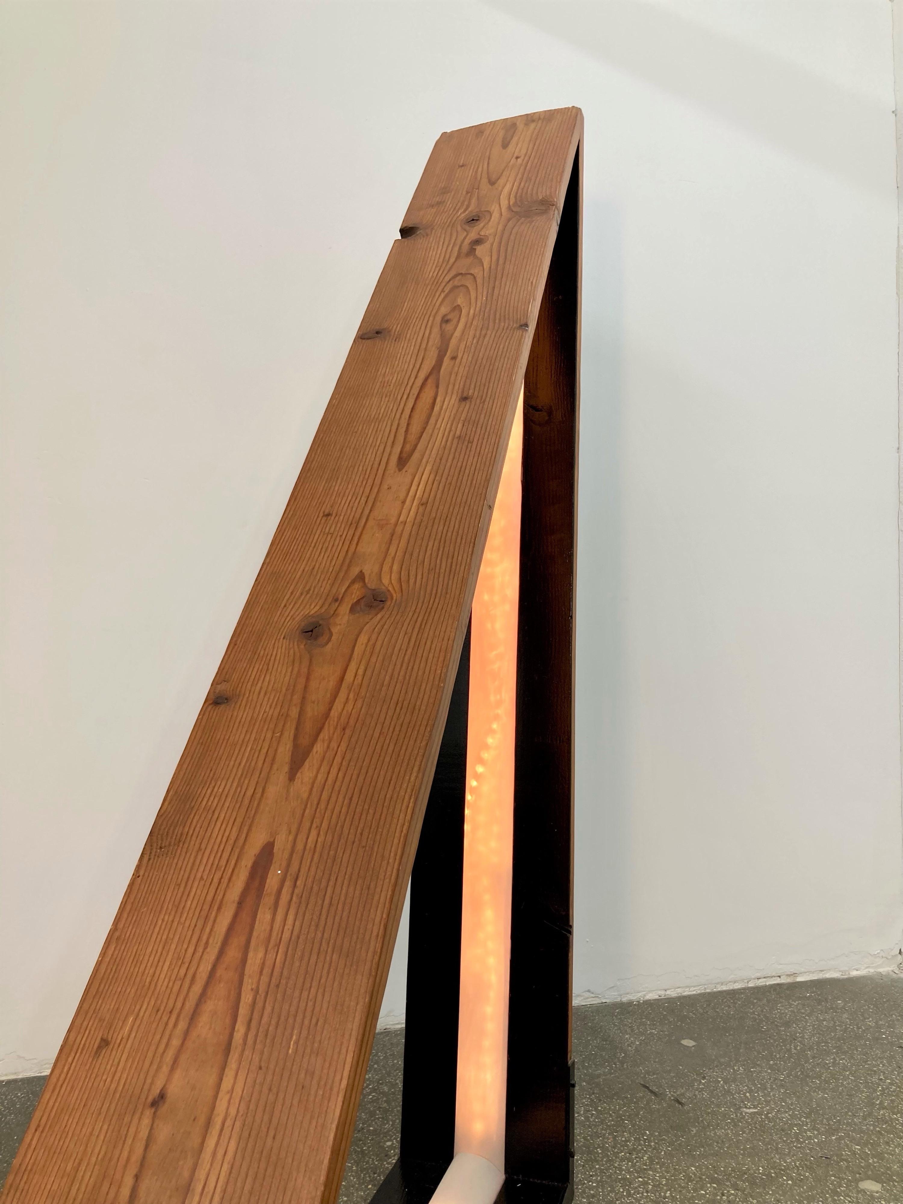 Contemporary Large Geometric Wood & Mylar Light Sculpture / Floor Lamp by Raphael Pangilinan For Sale
