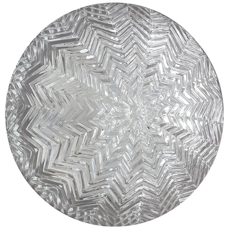 One of... Large Geometric Zigzag Glass Ceiling or Wall Light Flush Mount 1960s For Sale