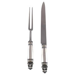 Large Georg Jensen Acorn Carving Set in Sterling Silver and Stainless Steel