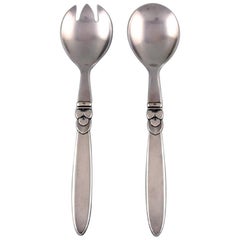 Large Georg Jensen "Cactus" Salad Set in Sterling Silver and Stainless Steel