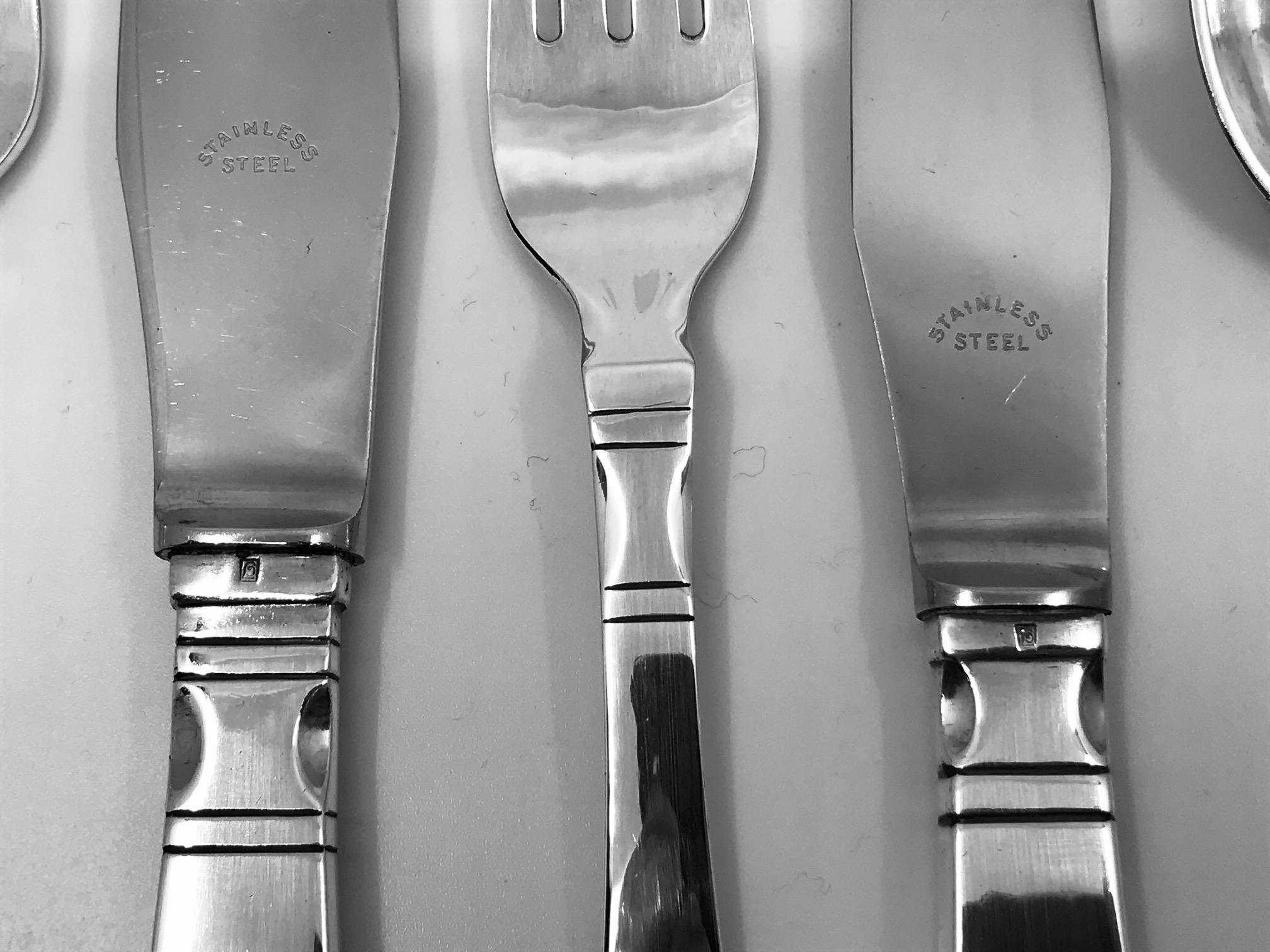 Pressed Large Georg Jensen Continental Sterling Silverware Service For Sale