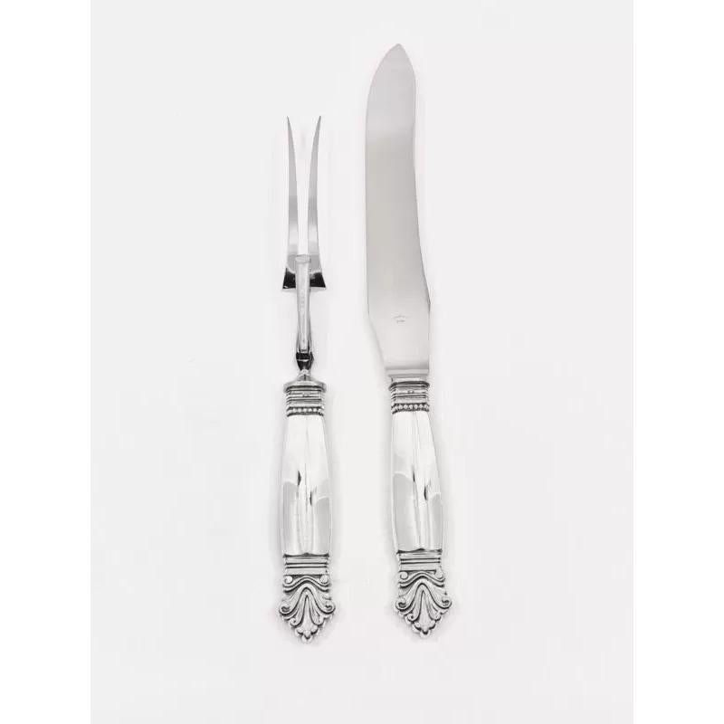 Art Nouveau Large Georg Jensen Sterling Silver and Steel Acanthus Carving Set 243