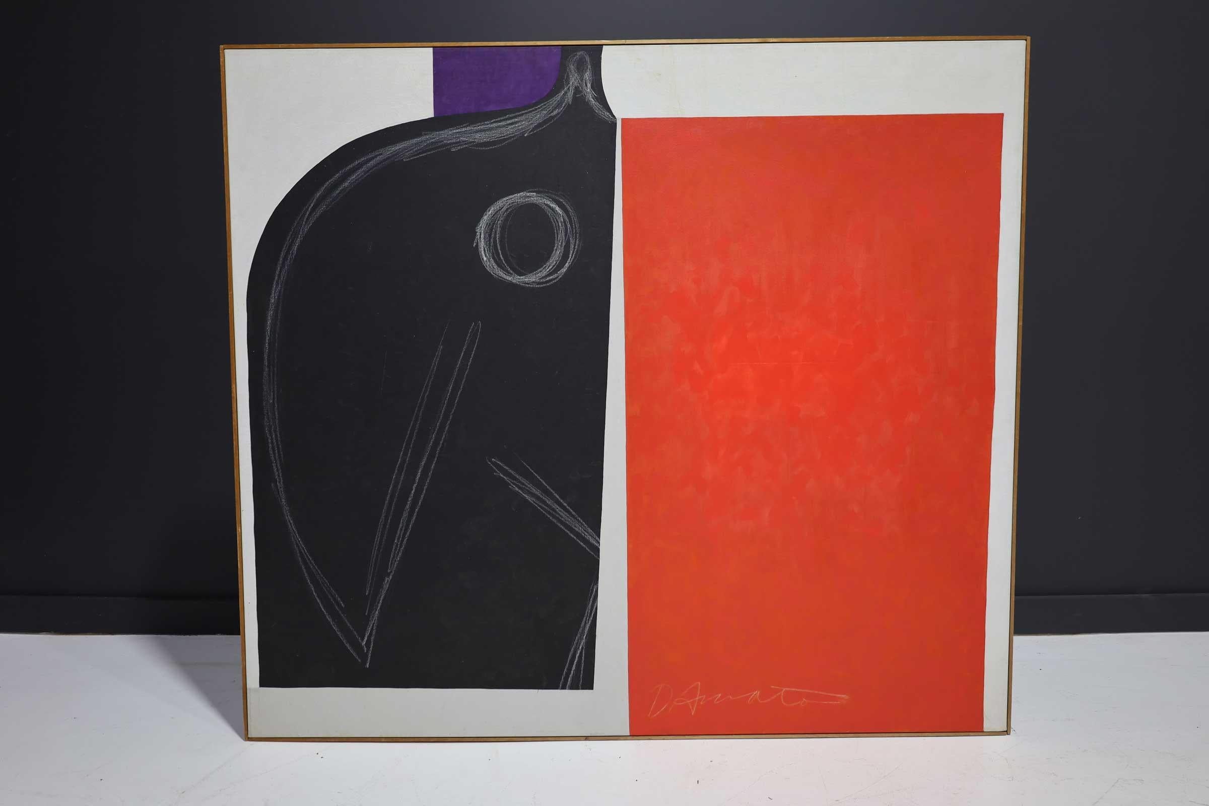 Figural abstract oil on canvas by George D'Amato. George D'Amato was a artist and sculptor who sold his work in the 1980s and 1990s in NYC and the Hamptons. He was an award winning art director who worked on award winning ad campaigns for Alka
