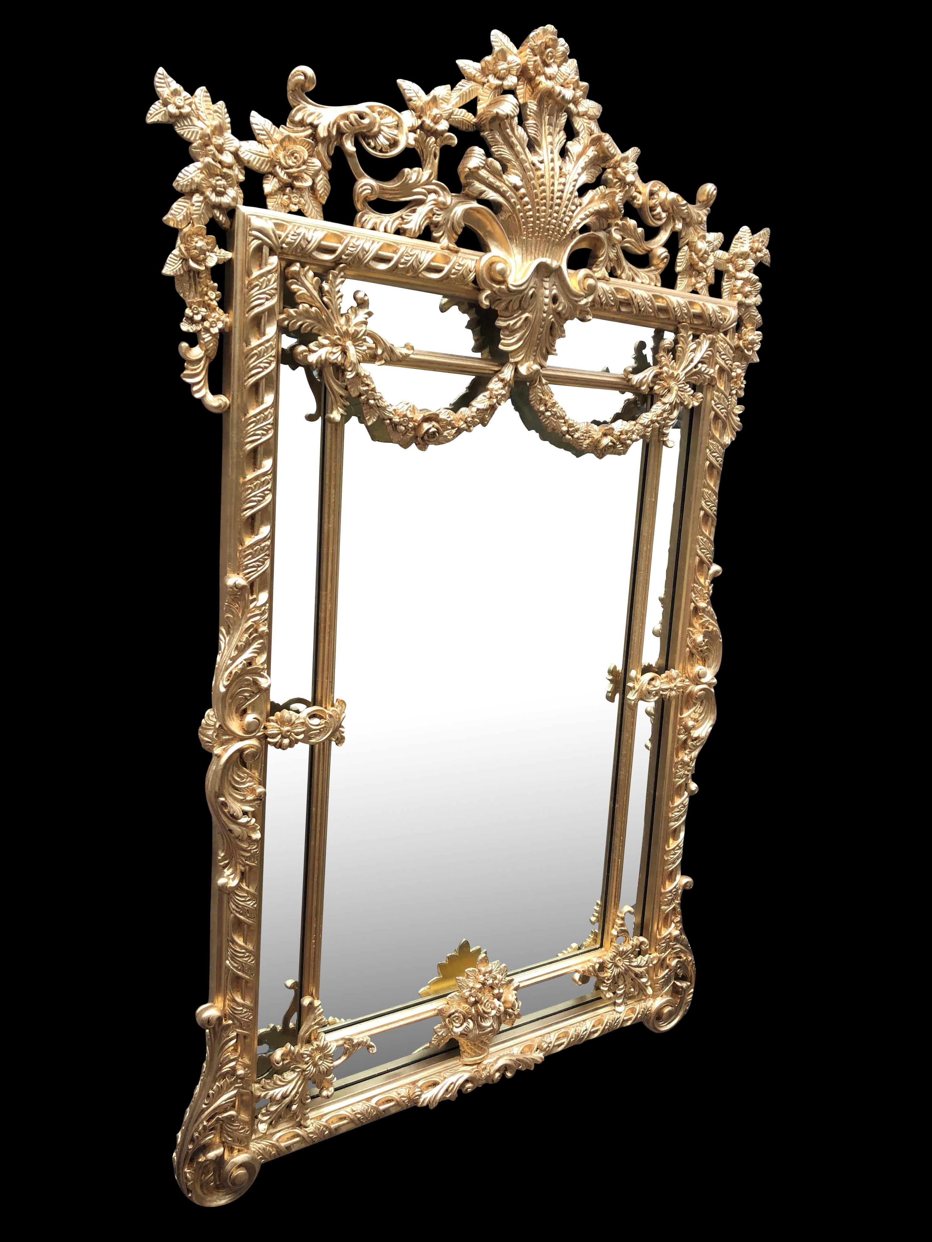 English Large George II Gilt Pier Mirror, Carved Wood, 20th Century
