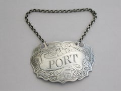 Large George II Silver Escutcheon Wine Label 'Port' John Harvey I, London