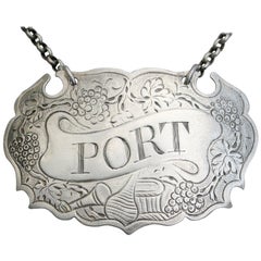 Large George II Silver Escutcheon Wine Label 'Port' John Harvey I, London
