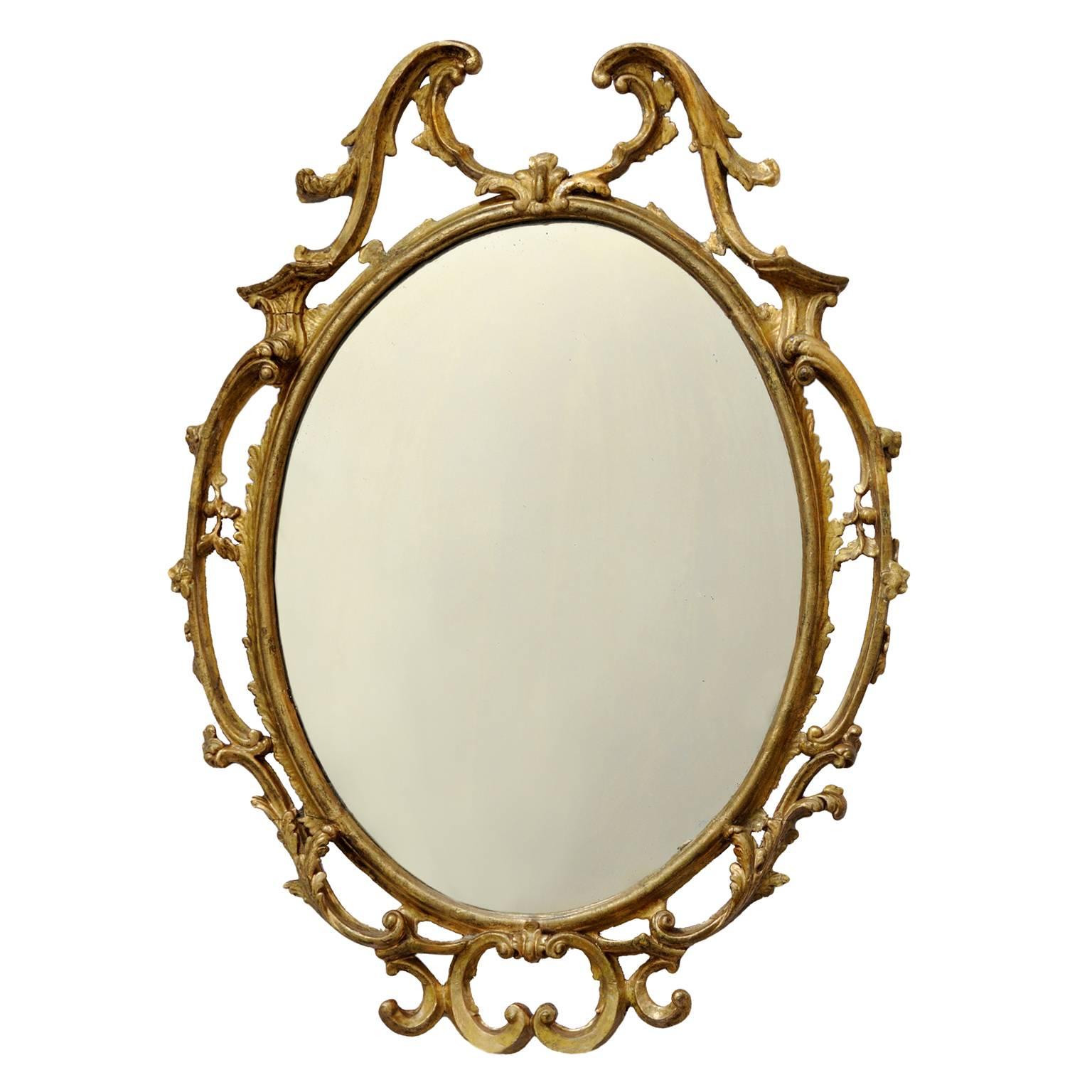 Large George II Style Carved Wood Gilt Mirror, circa 1860 For Sale