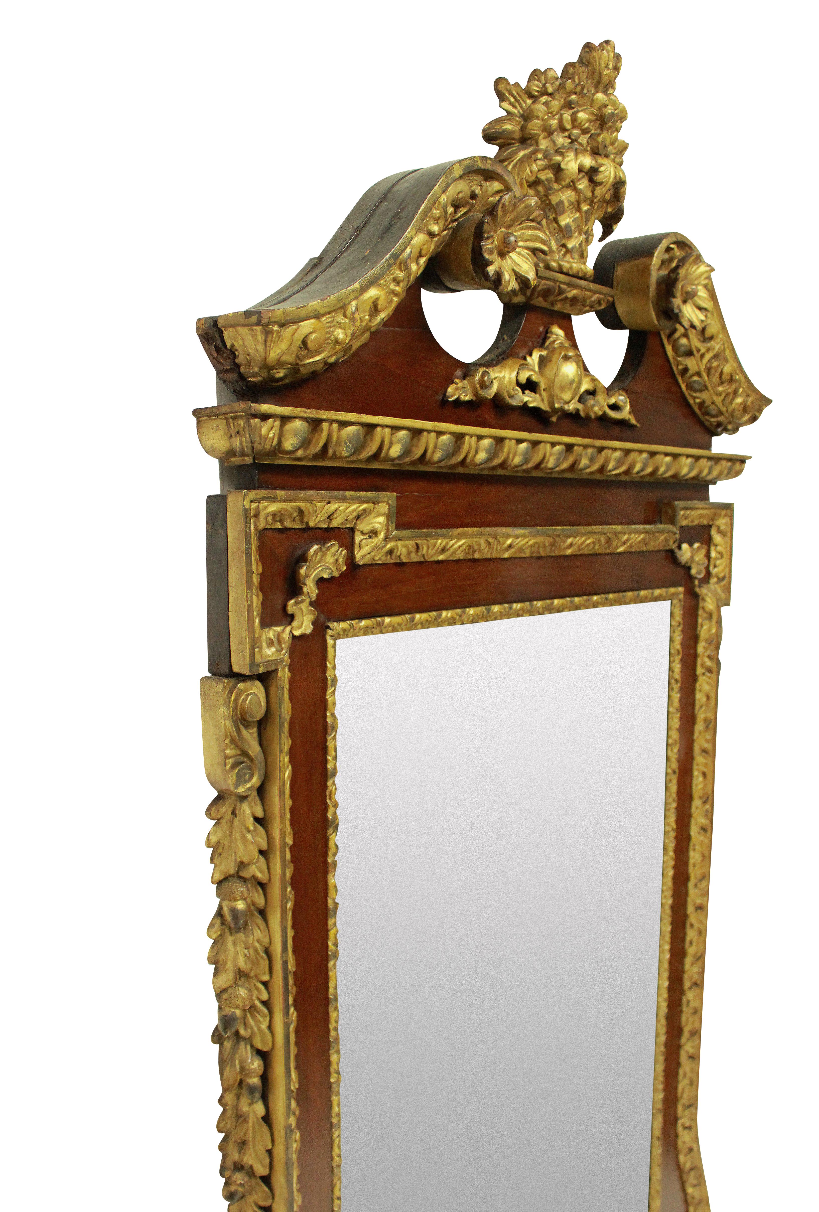 English Large George II Style Walnut and Parcel-Gilt Mirror