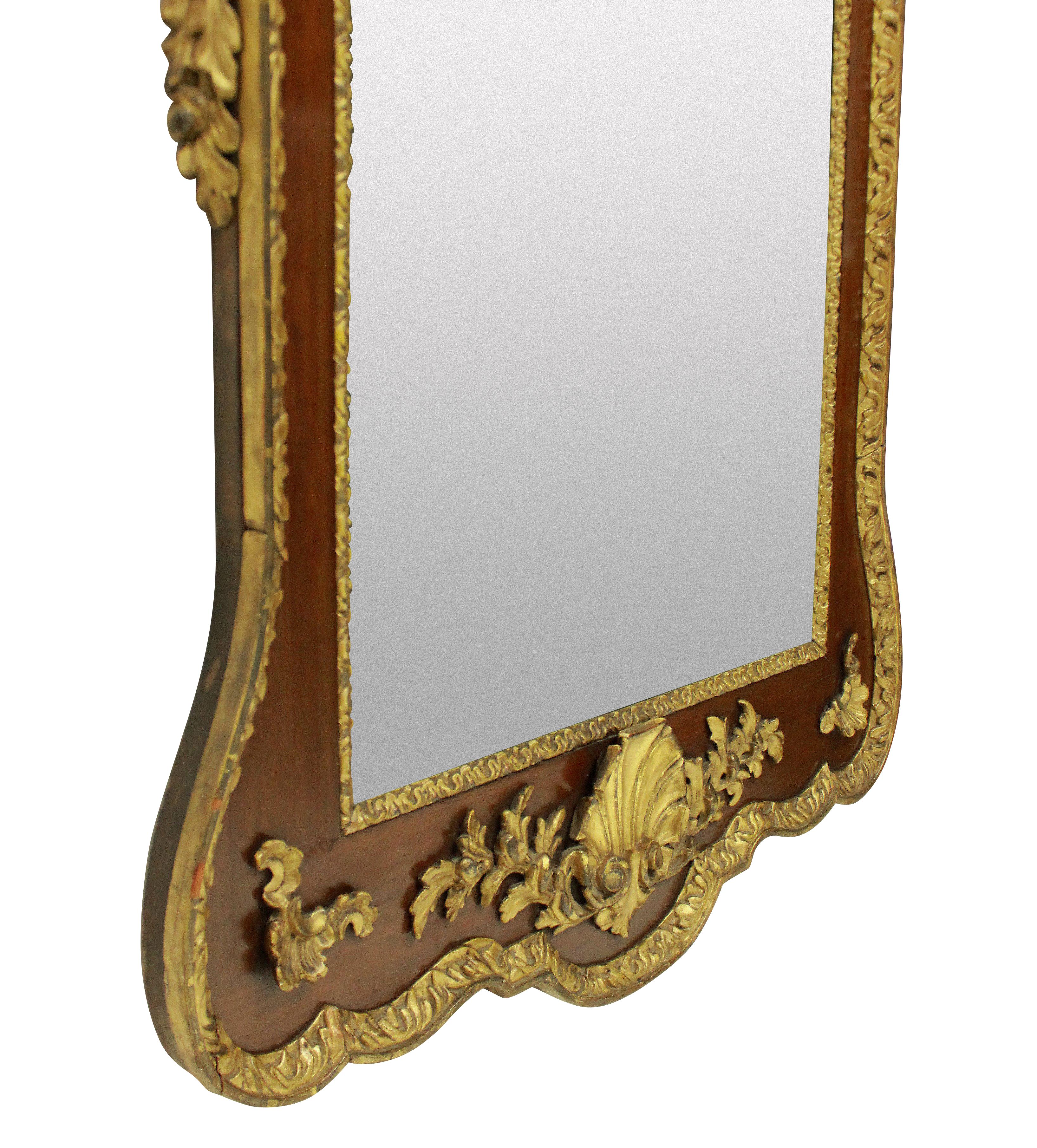 Large George II Style Walnut and Parcel-Gilt Mirror In Good Condition In London, GB