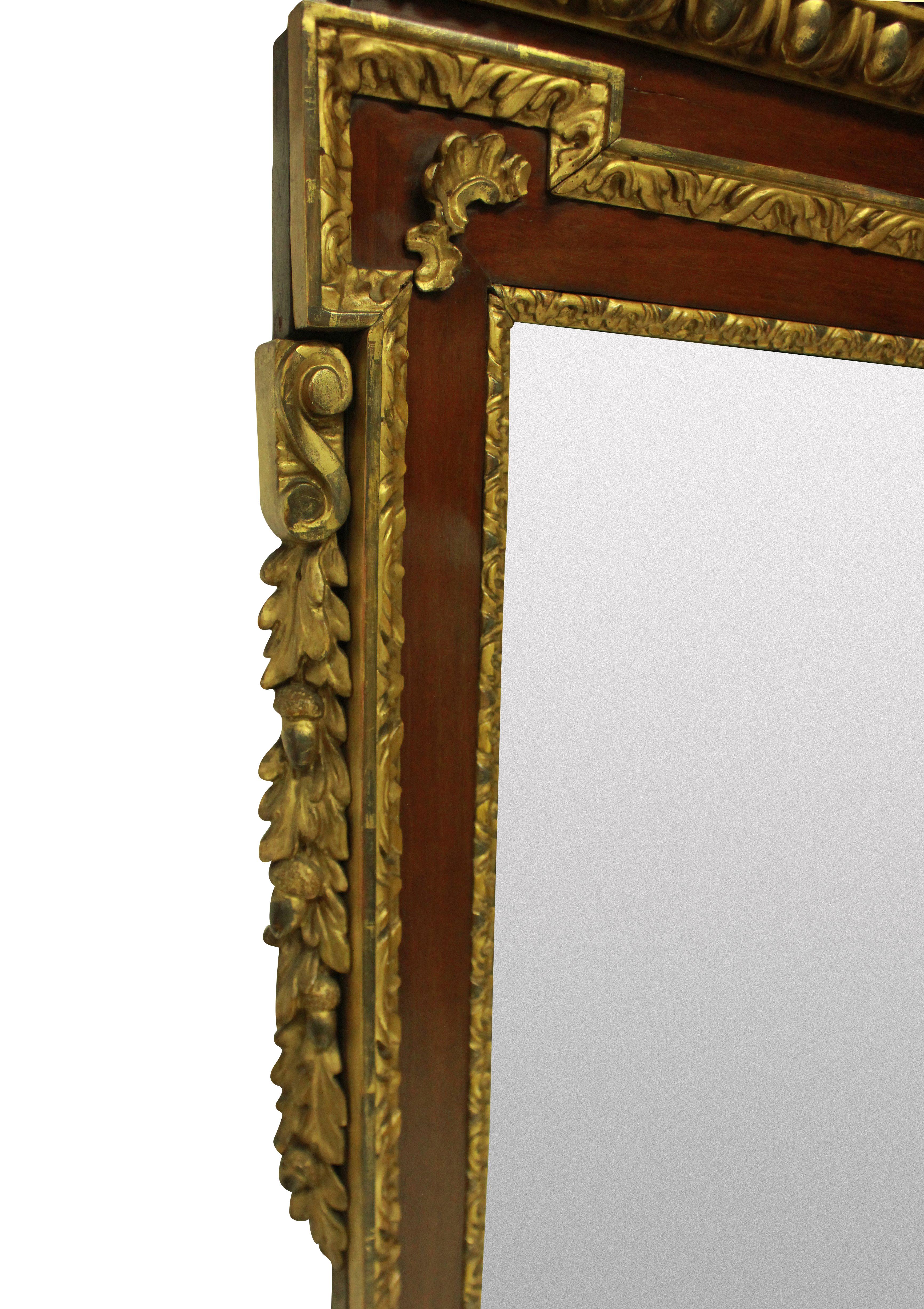 Late 19th Century Large George II Style Walnut and Parcel-Gilt Mirror