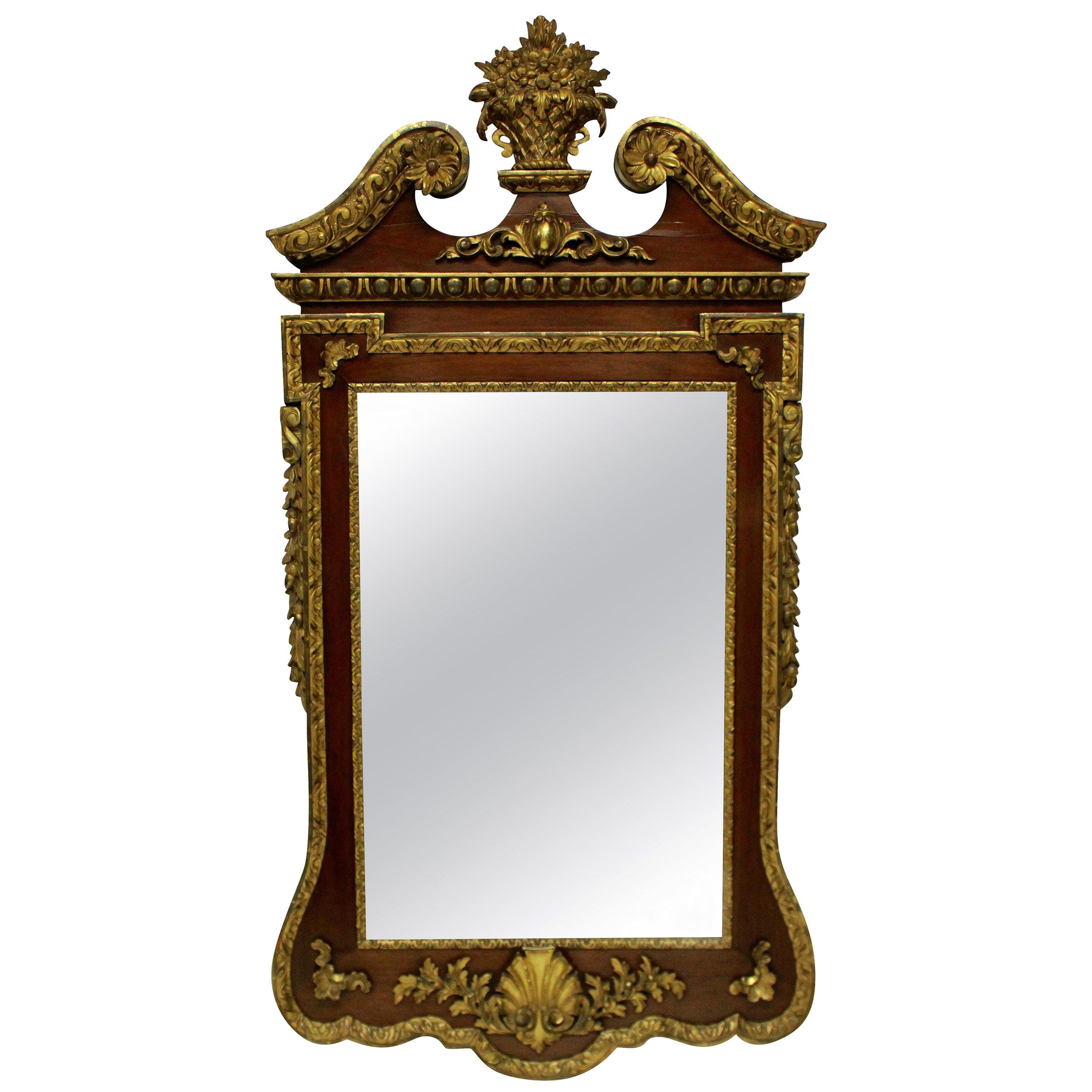 Large George II Style Walnut and Parcel-Gilt Mirror