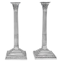 Large George III Antique Sterling Silver Pair of Corinthian Candlesticks, 1765