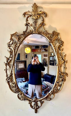 Espejo grande de madera dorada tallada Chippendale Jorge III